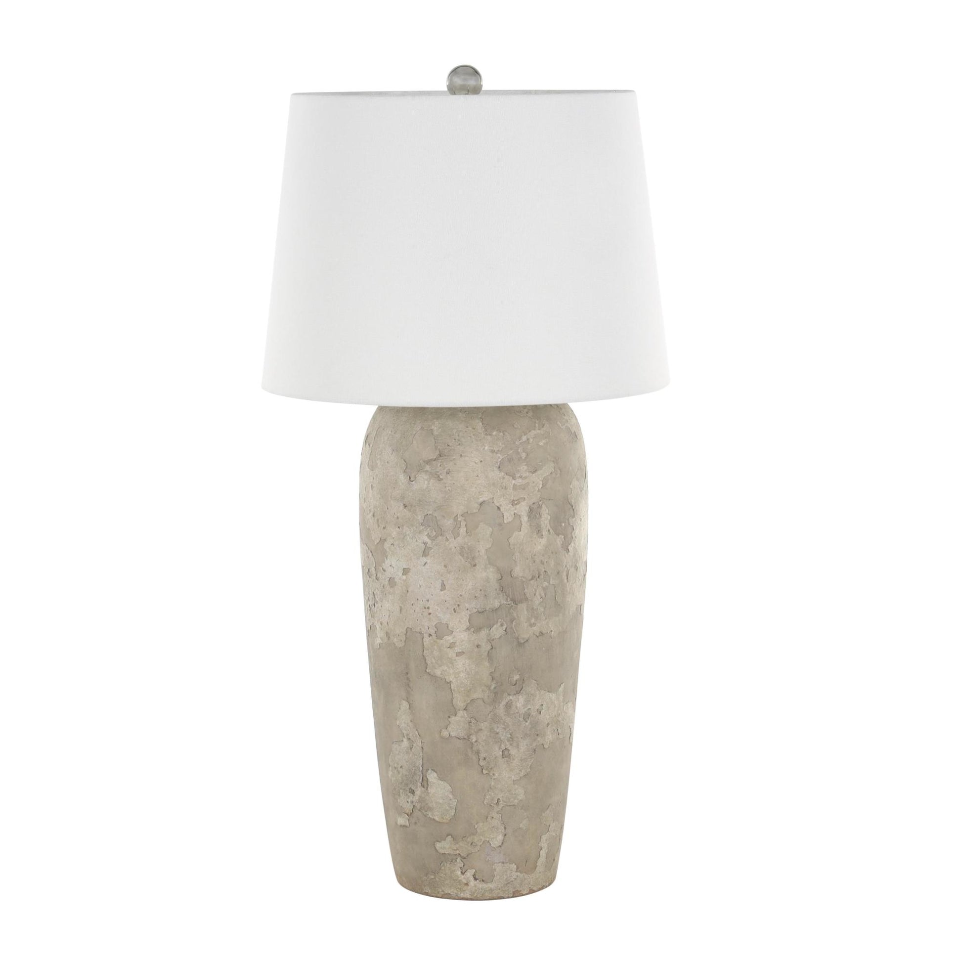 Ceramic Tall Distressed Antique Style Textured Room Table Lamp with Cream Linen Shade 17" x 17" x 35"