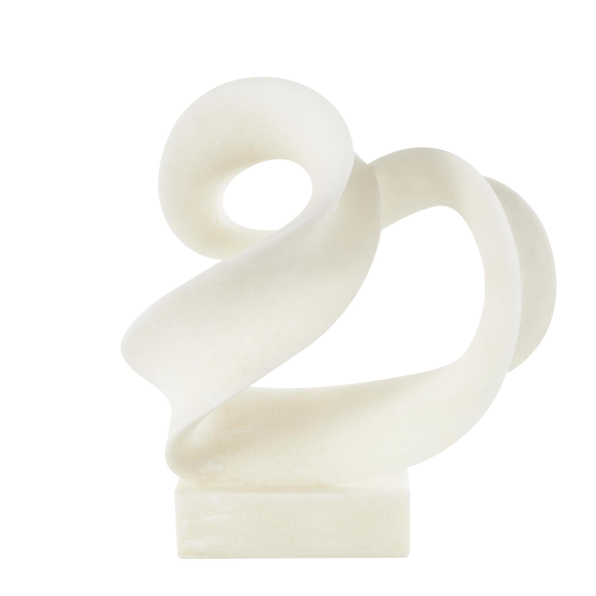 Abstract White Polystone Twisted Wave Decorative Sculpture with Elevated Base