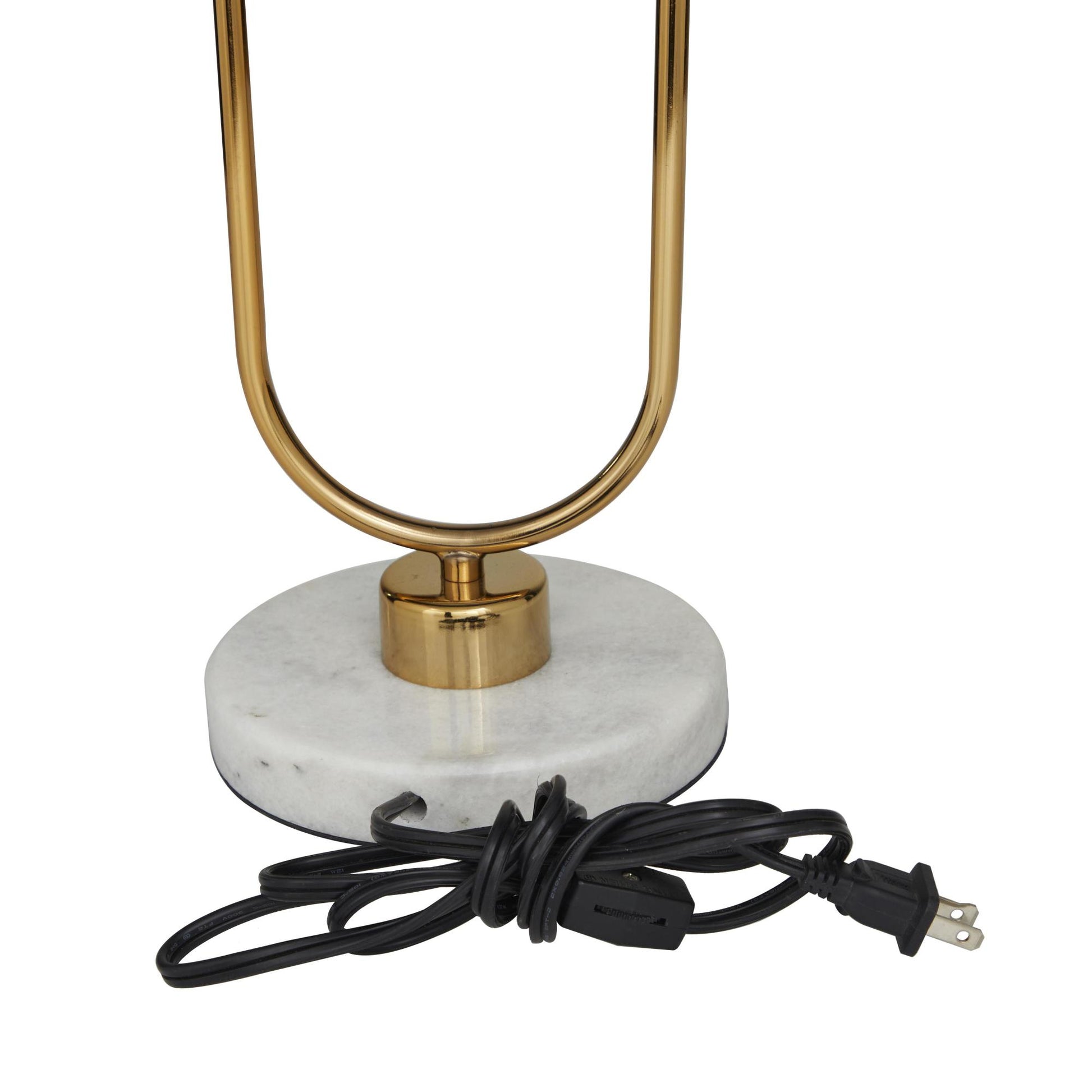 Gold Metal Curved Orb 2 Light Room Table Lamp with White Glass Shades and Marble Base