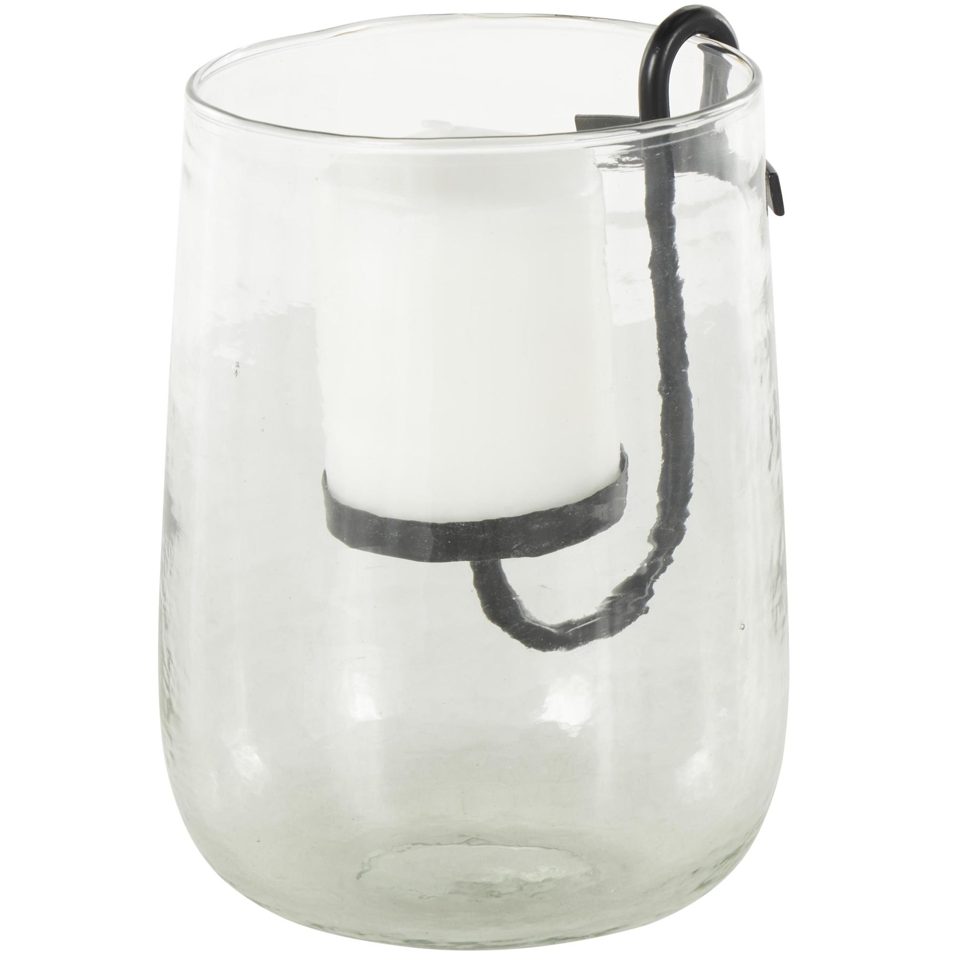 Clear Glass Decorative Candle Holder with Black Metal Accents