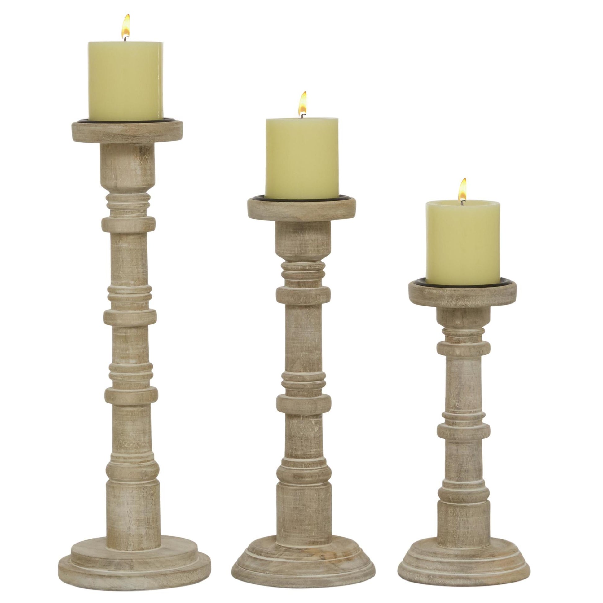 Set of 3 Brown Mango Wood Decorative Candle Holder