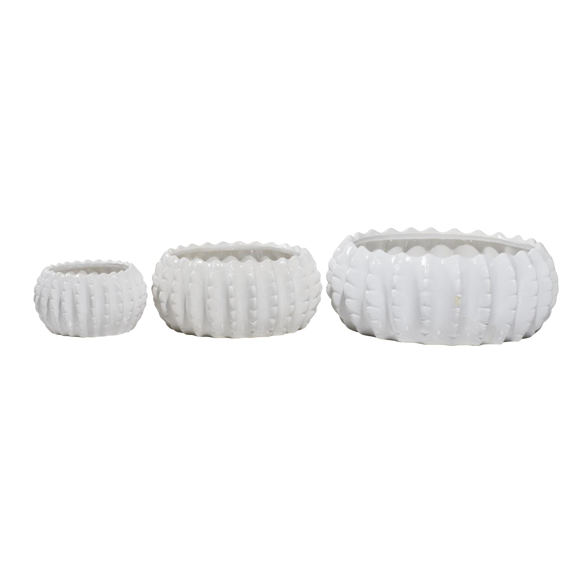 Set of 3 White Ceramic Indoor Outdoor Planter