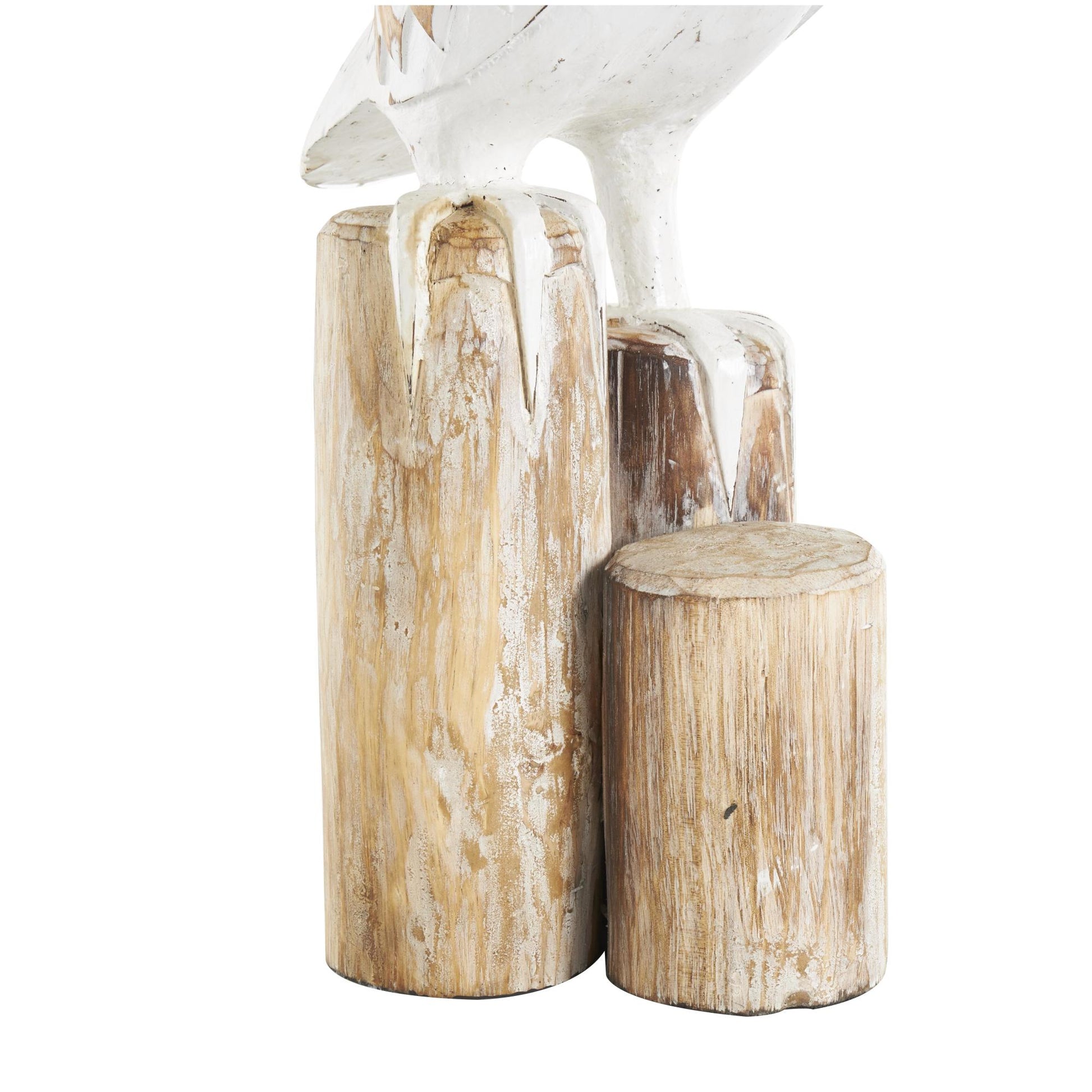 Pelican White Wood Handmade Distressed Decorative Sculpture with 3 Brown Posts