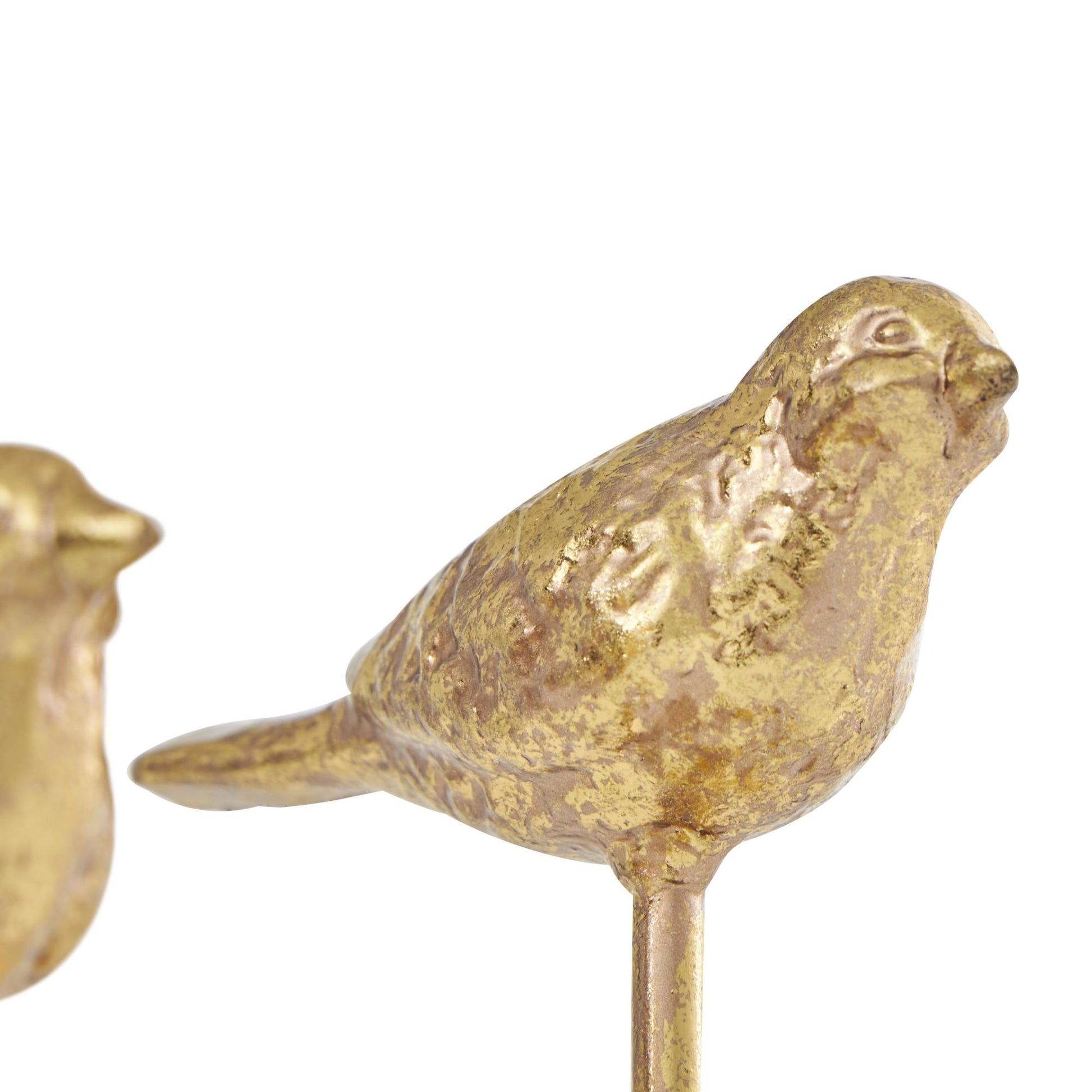 Set of 2 Bird Gold Metal Decorative Sculpture with Gold Foil Texturing