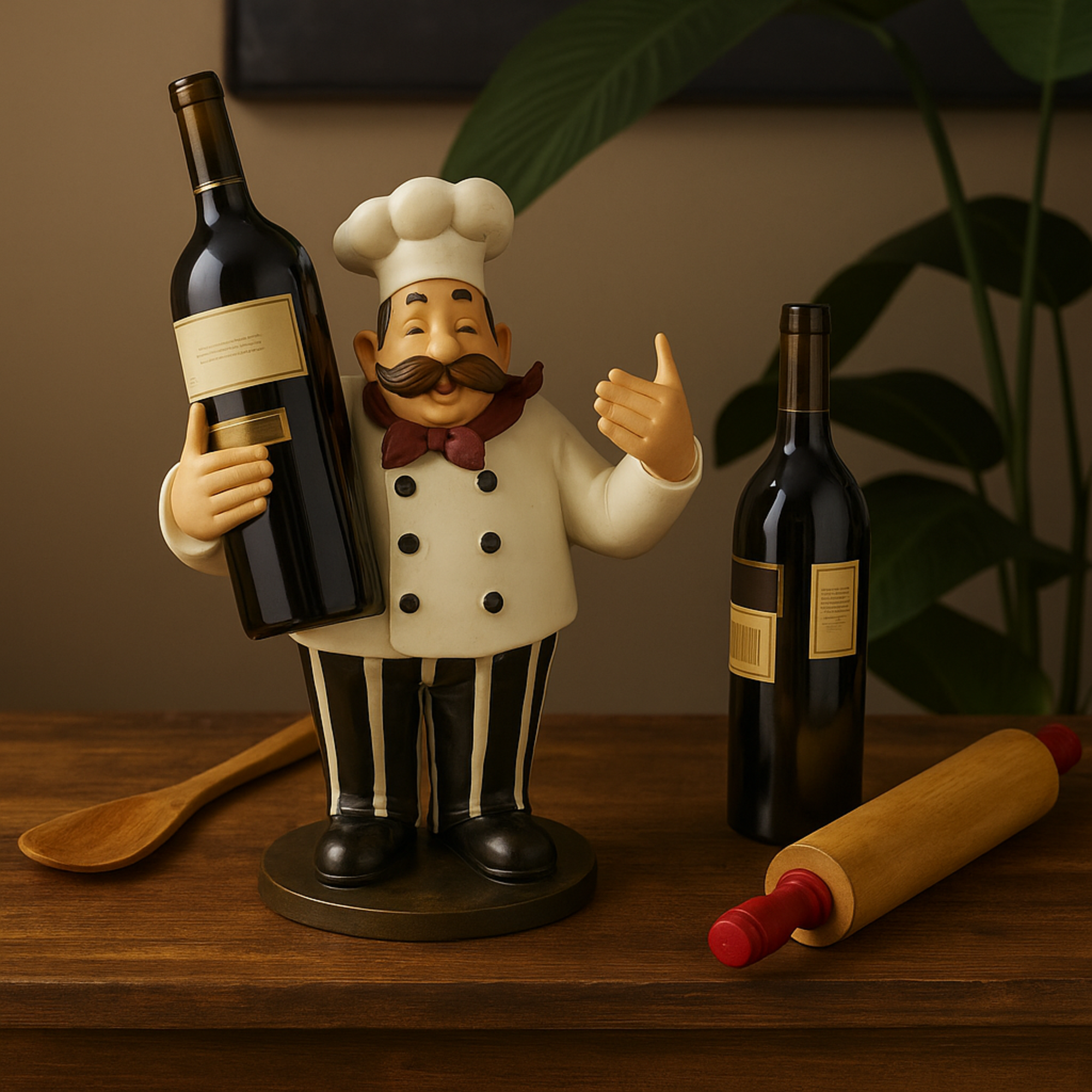 Chef White Polystone Kitchen Decorative Figurine 2 Bottle Decorative Sculpture