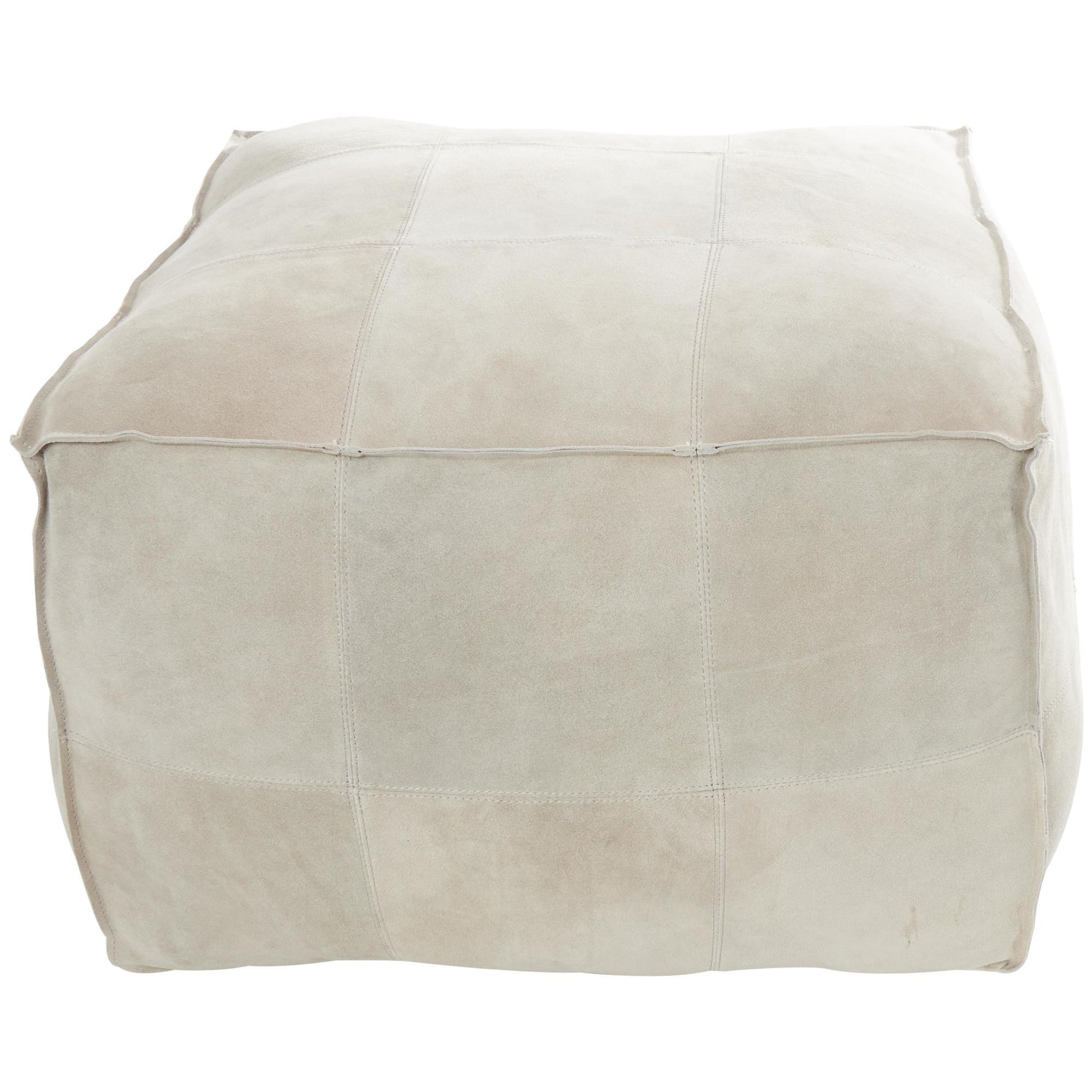 Leather Low Profile Square Stuffed Pouf with Patchwork Design