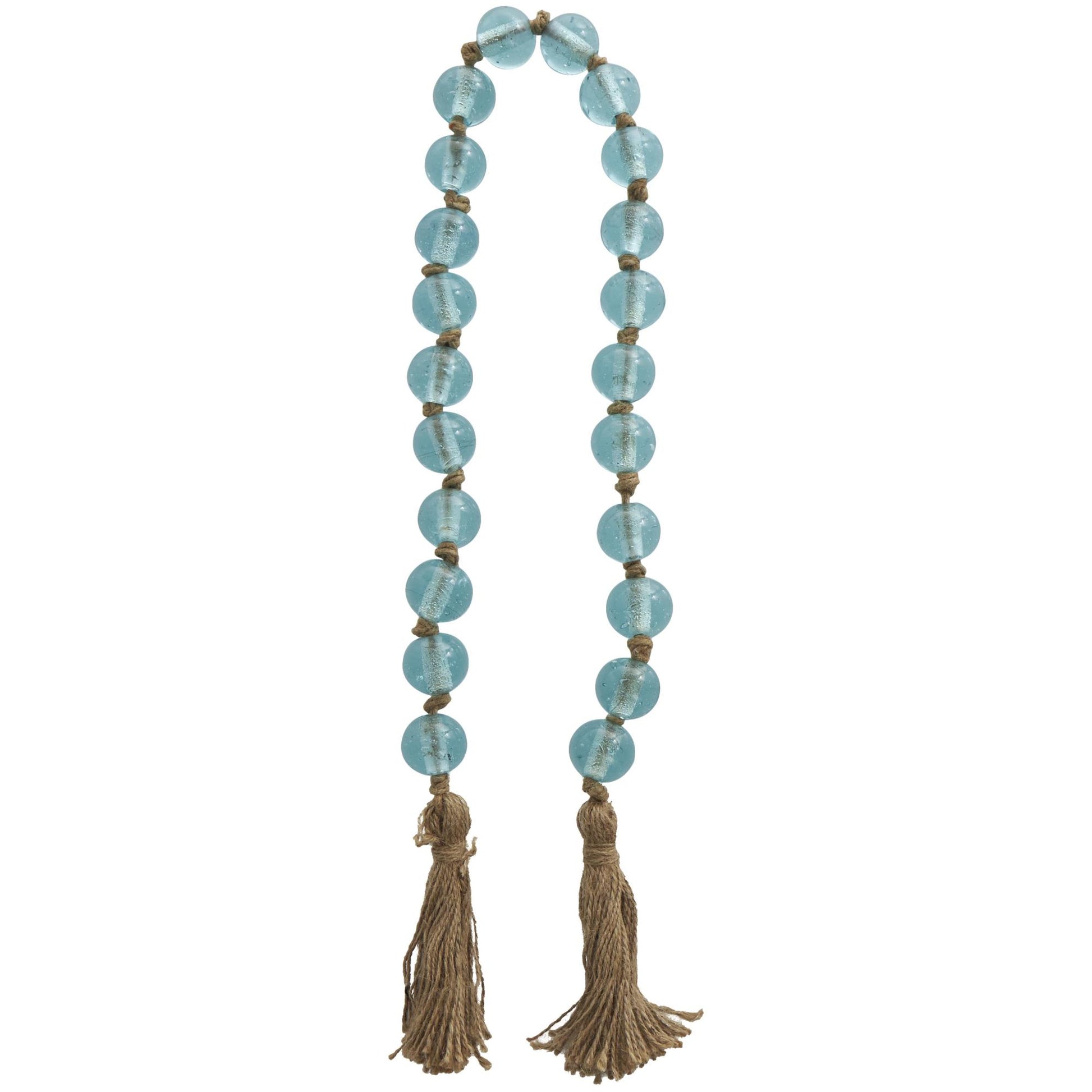 Glass Handmade Round Beaded Garland with Tassel with Knotted Brown Jute