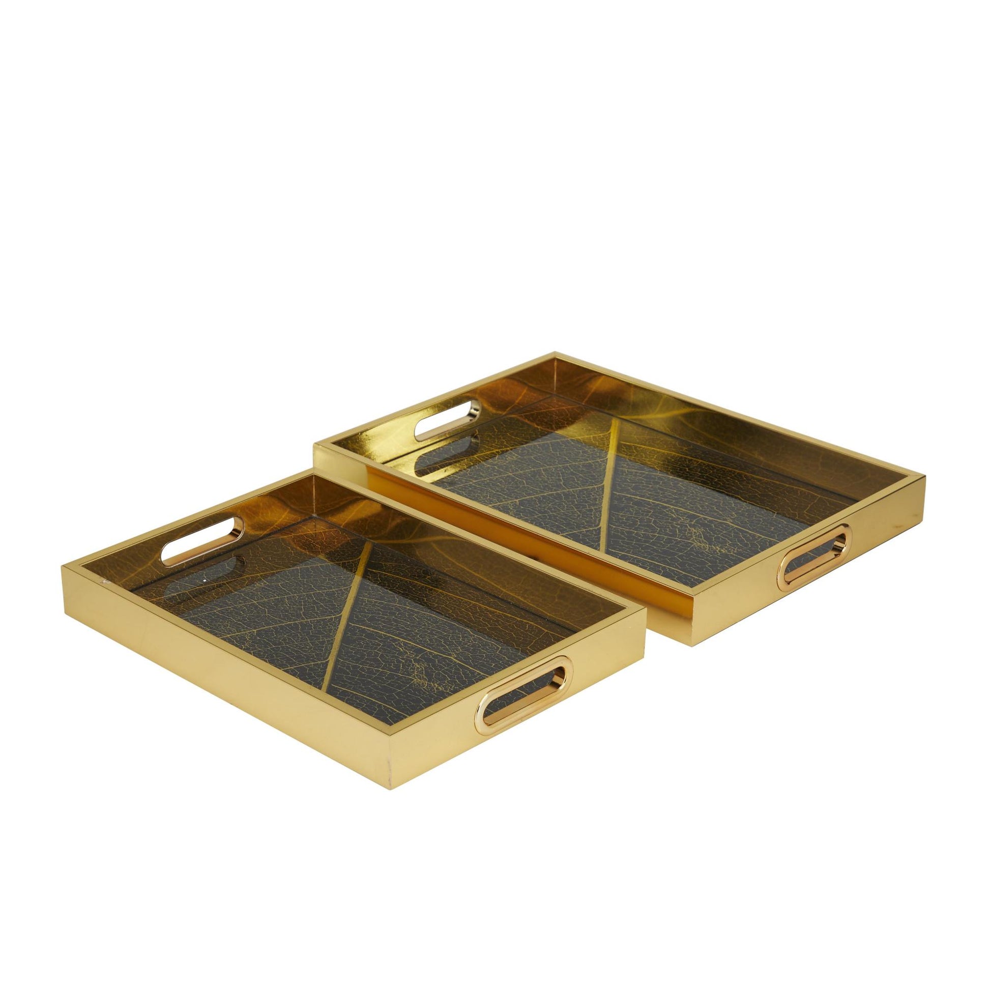 Set of 2 Geometric Plastic Mirrored Living Room Decor Tray