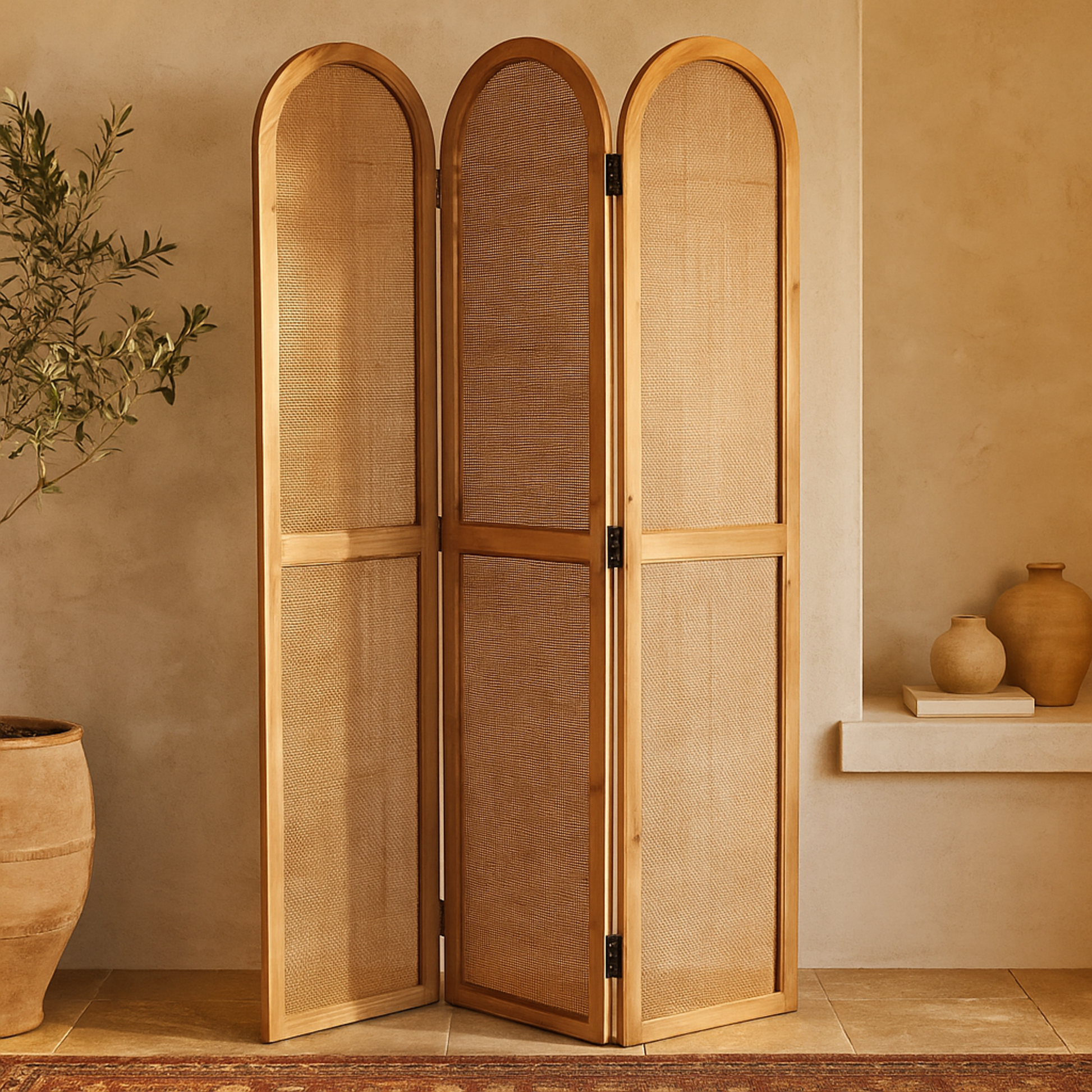 Brown Wood Foldable 3 Panel Partition Room Divider Screen