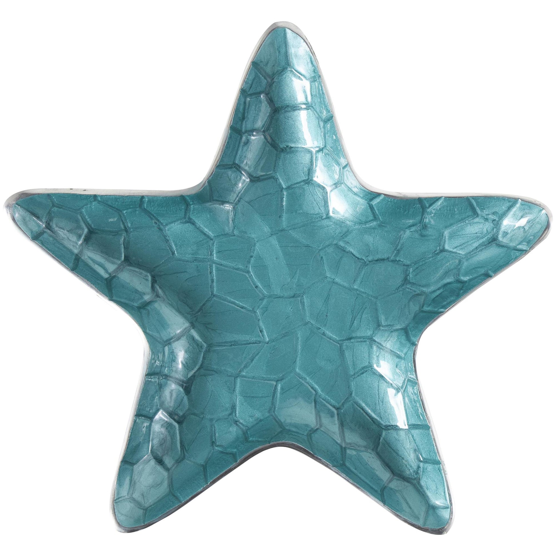 Set of 3 Starfish Aluminum Metal Handmade Textured Enameled Large Decorative Bowl with Silver Base