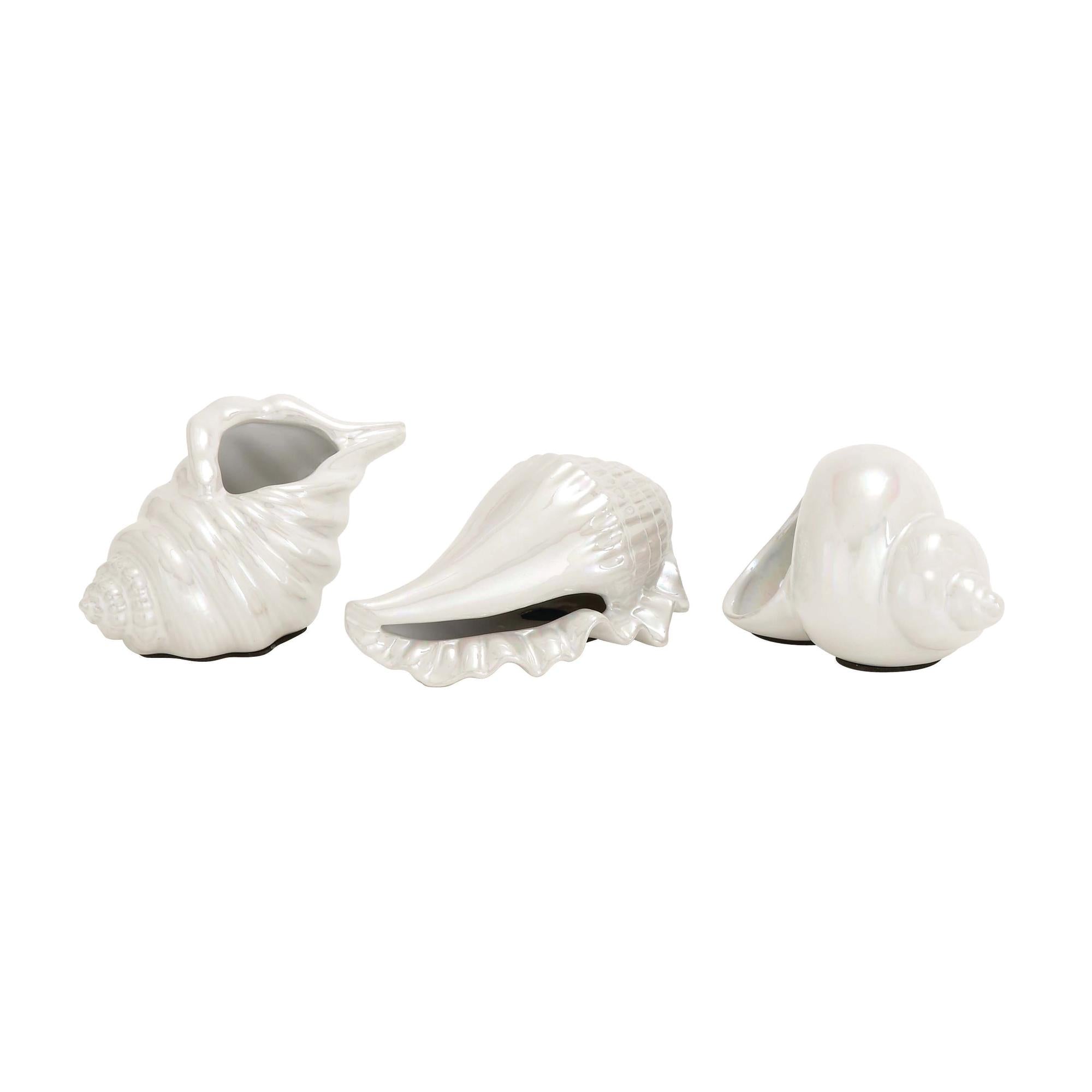 Set of 3 Shell White Porcelain Ceramic Shell Decorative Sculpture