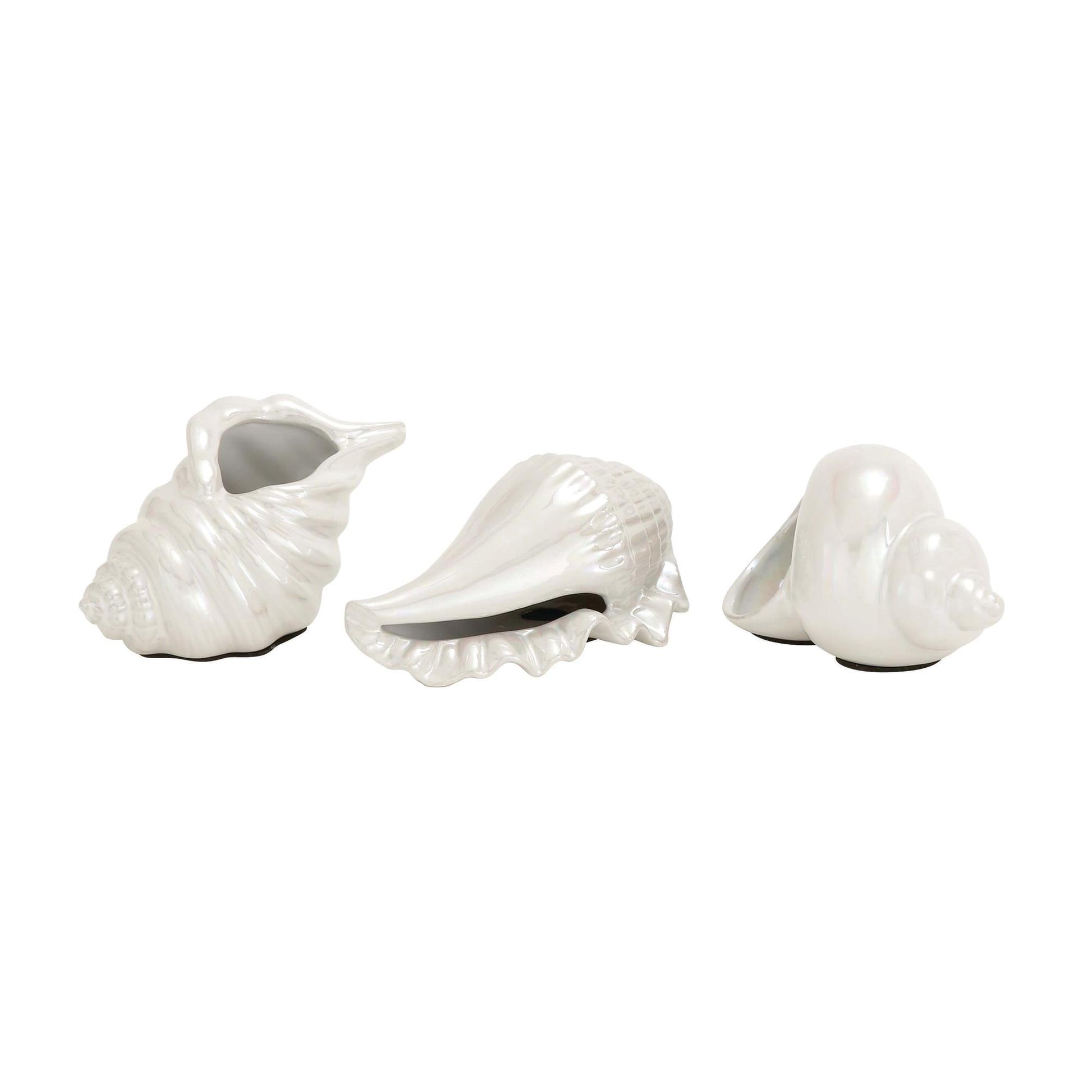 Set of 3 Shell White Porcelain Ceramic Shell Decorative Sculpture