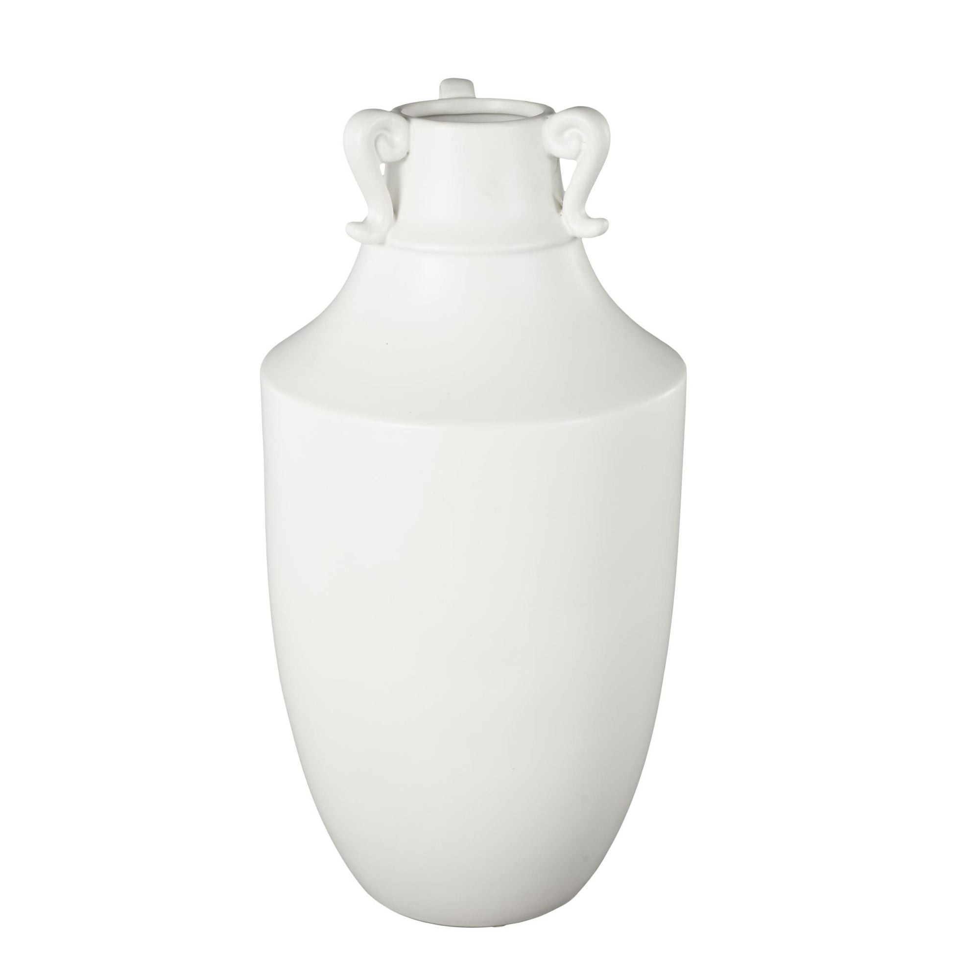 Scroll White Ceramic Sleek Amphora Decorative Vase with Handles