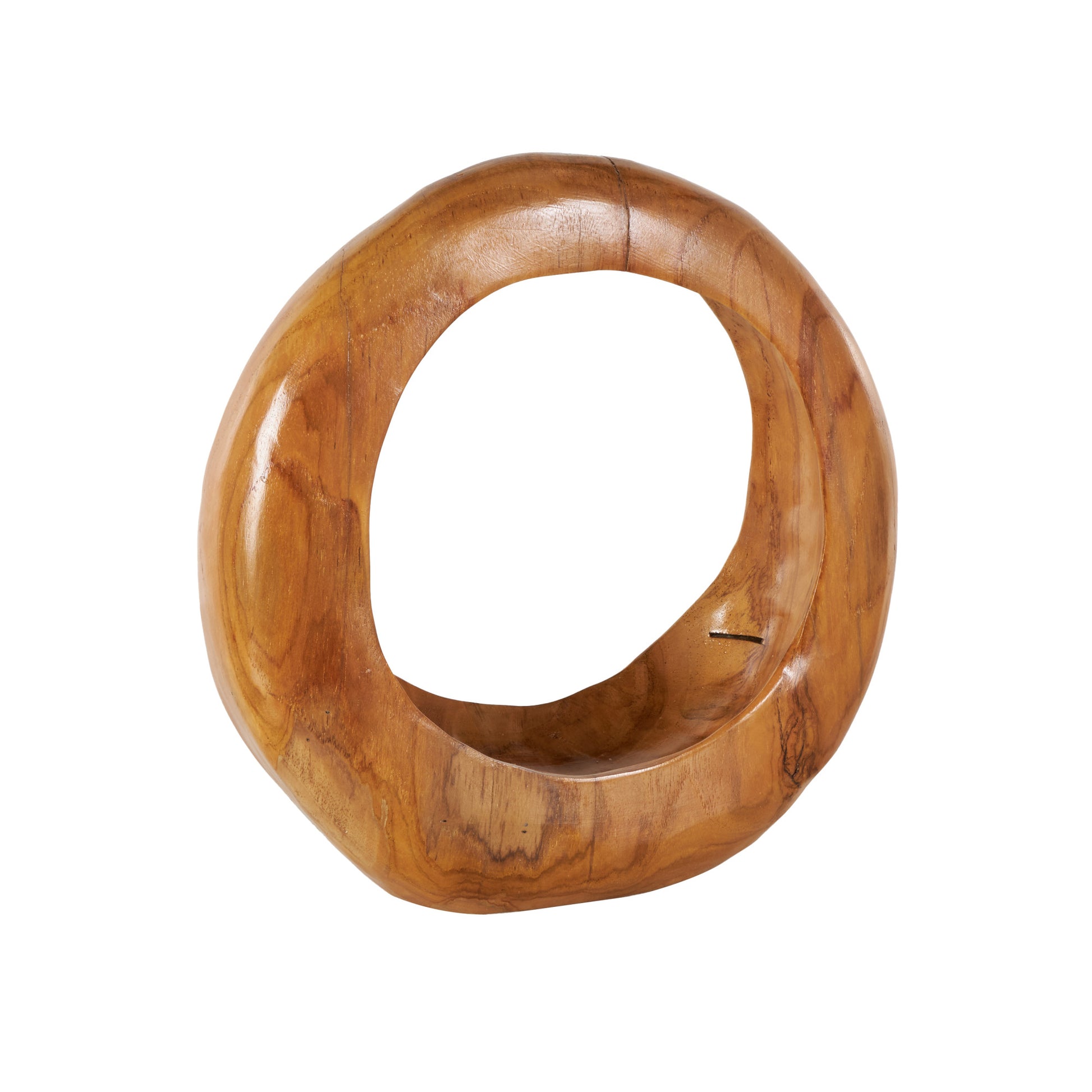 Abstract Brown Teak Wood Handmade Round Decorative Sculpture