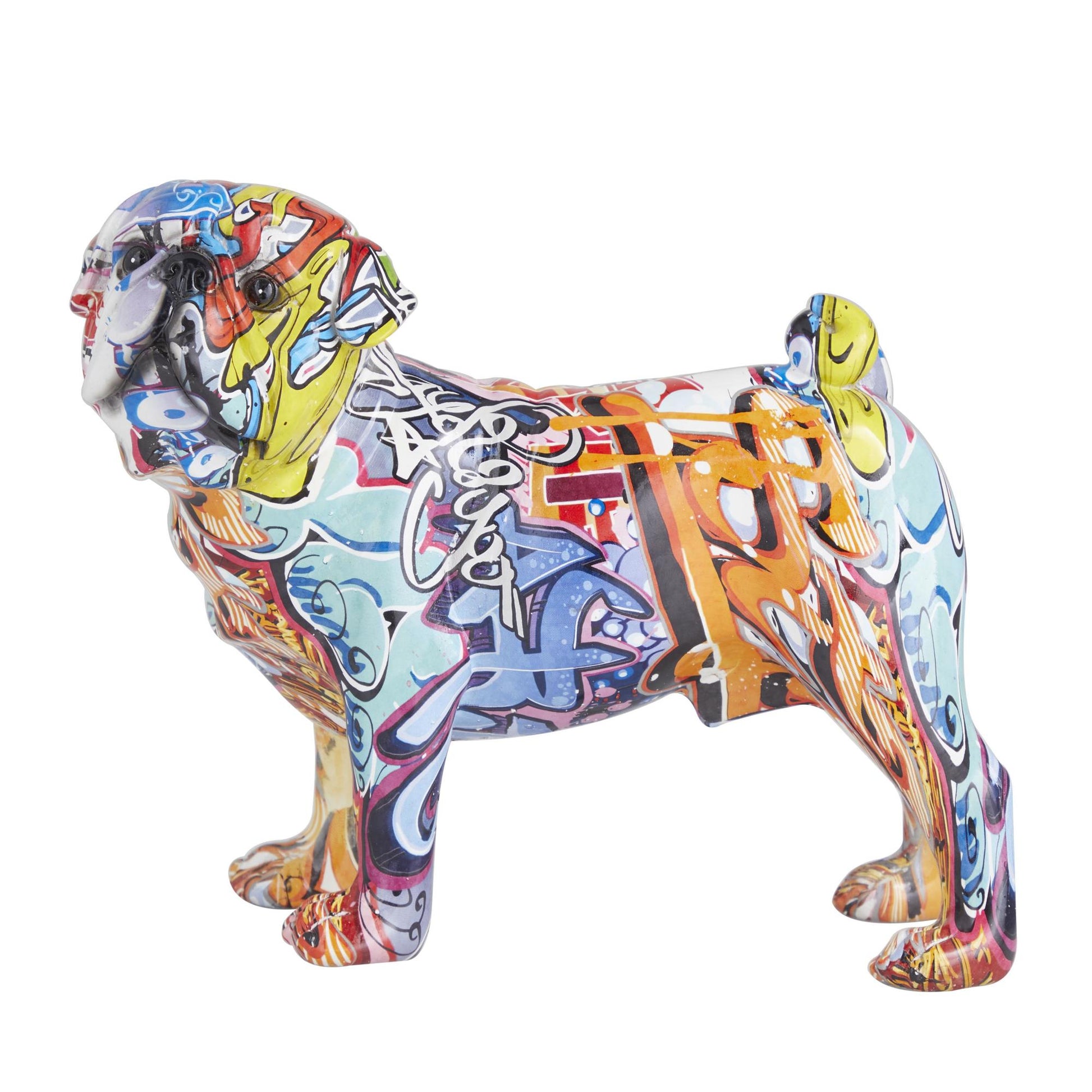 Bulldog Multi Colored Polystone Graffiti Decorative Sculpture
