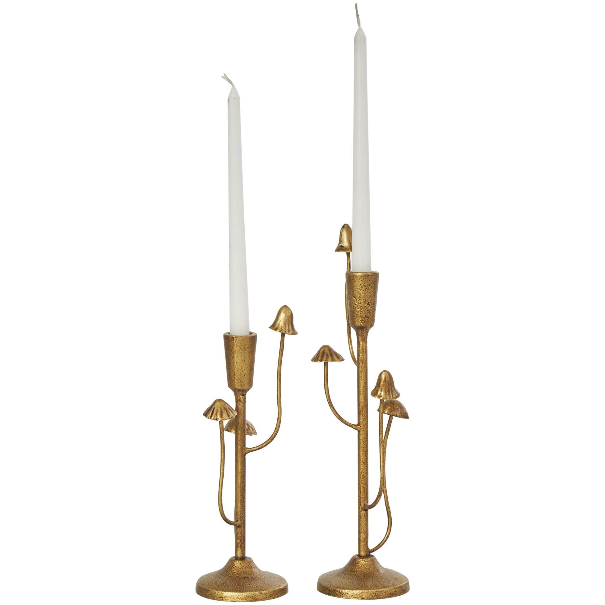 Set of 2 Abstract Gold Metal Mushroom Inspired Decorative Candle Holder