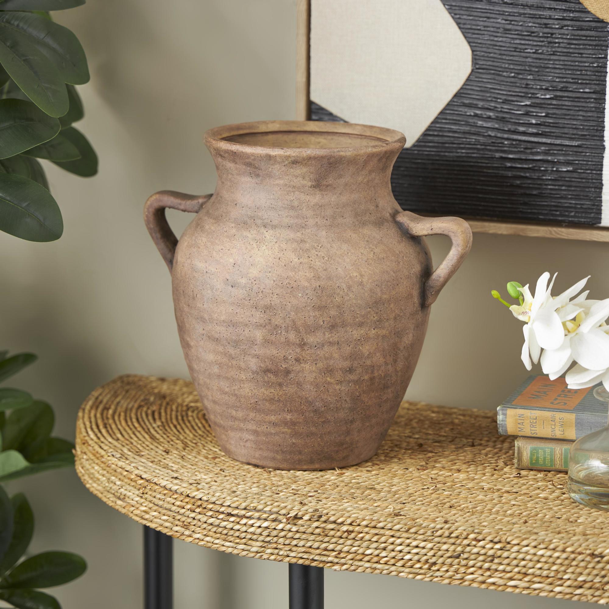 Ceramic Antique Style Textured Decorative Vase with Handles