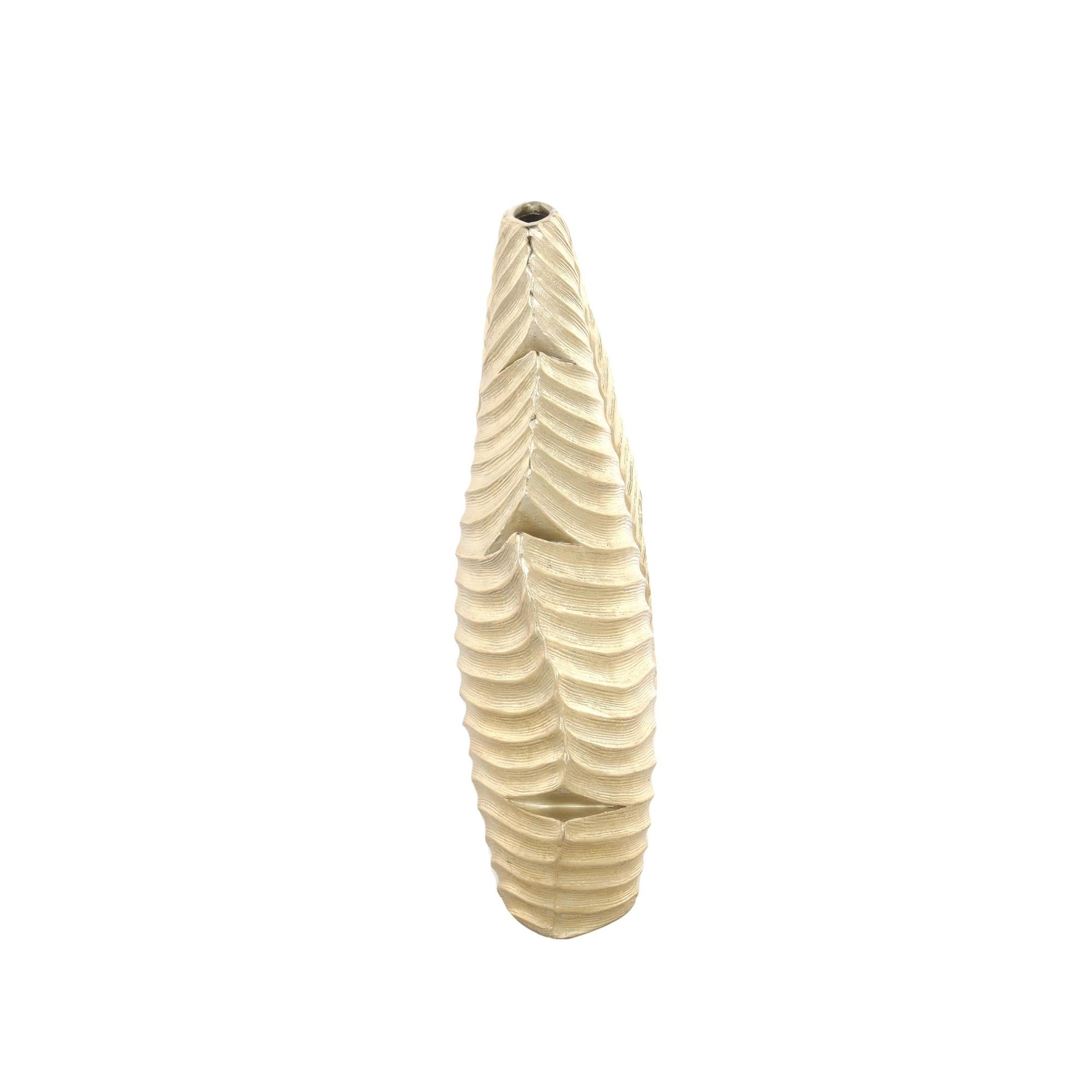 Leaf Gold Polystone Curved Metallic Decorative Vase