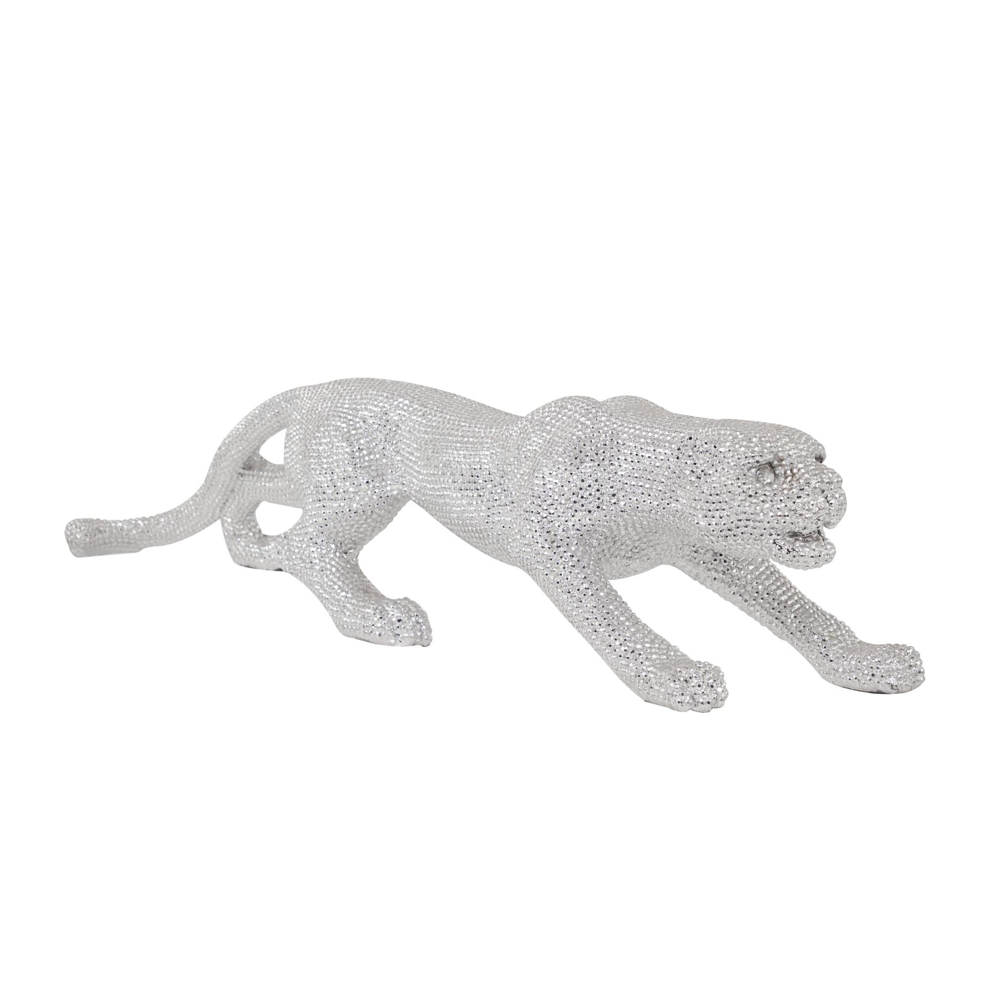 Leopard Polystone Floor Decorative Sculpture with Carved Faceted Diamond Exterior 42" x 11" x 11"