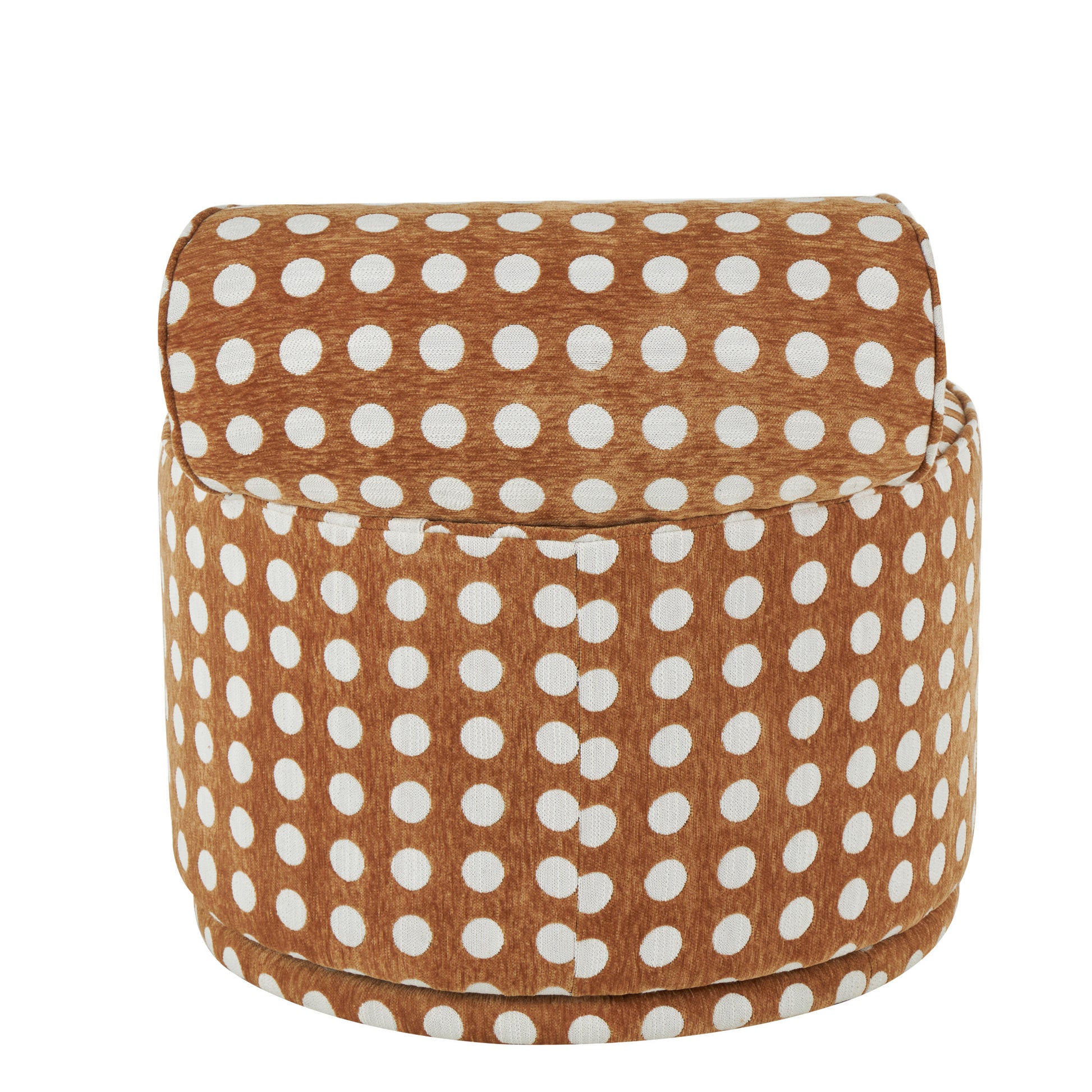 Brown Polyester Round Swivel Boucle Living Room Accent Chair with White Spots