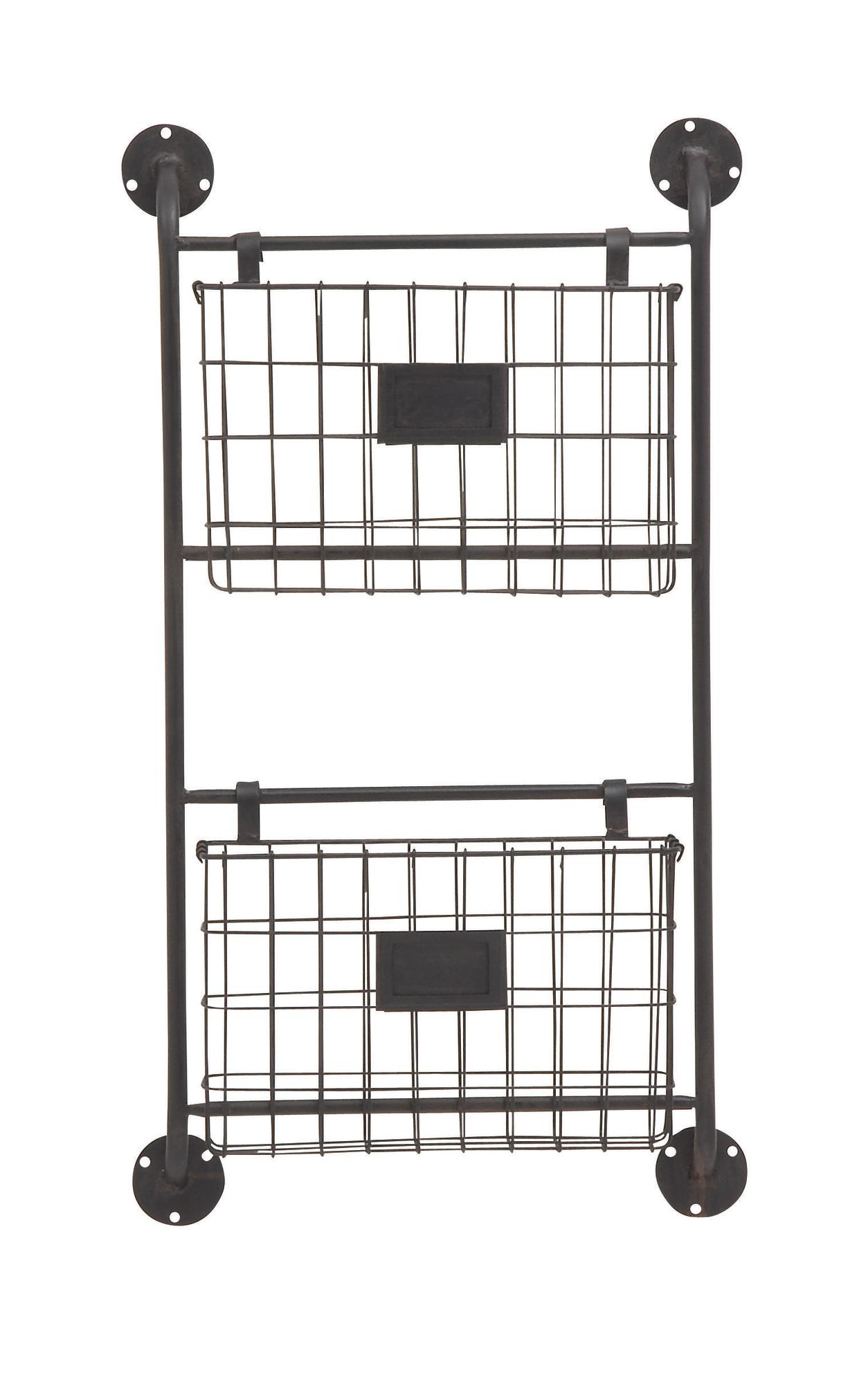 Black Metal Suspended Wire Basket 5 Slot Decorative Magazine Rack Holder with Label Slot