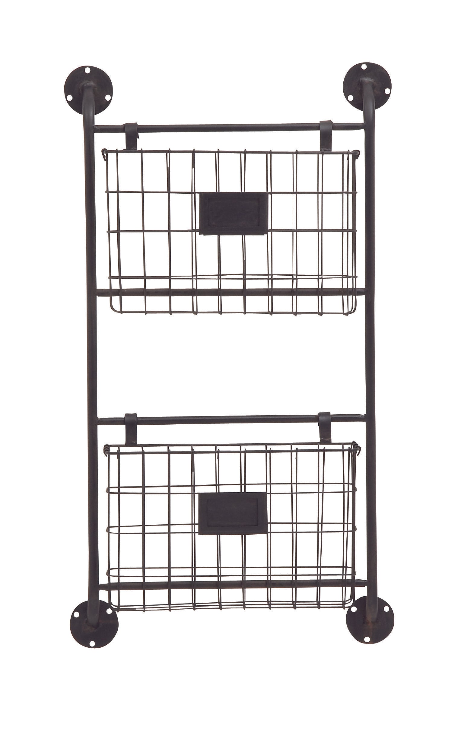 Black Metal Suspended Wire Basket 5 Slot Decorative Magazine Rack Holder with Label Slot