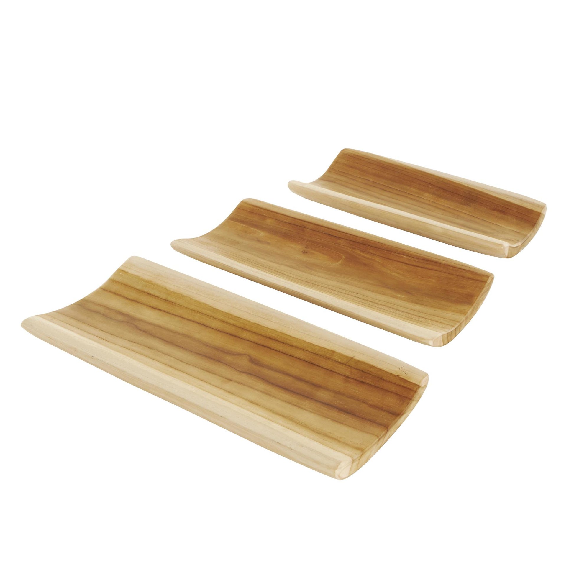 Set of 3 Brown Teak Wood Handmade Curved Living Room Decor Tray
