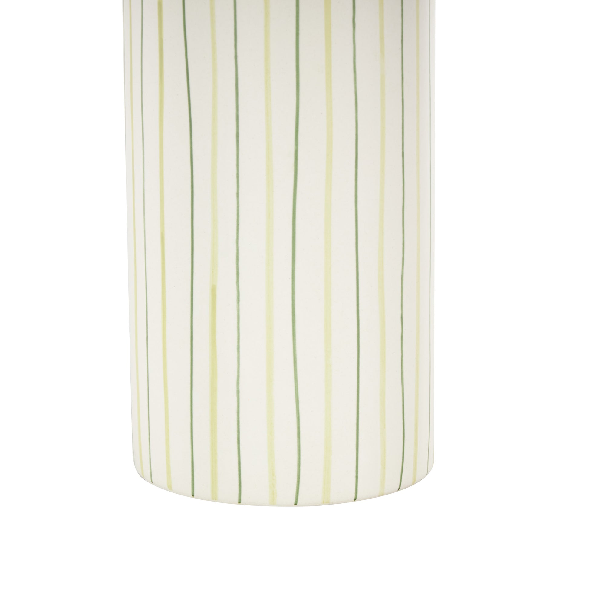 Abstract White Ceramic Round Decorative Vase with Green Linear Patterns