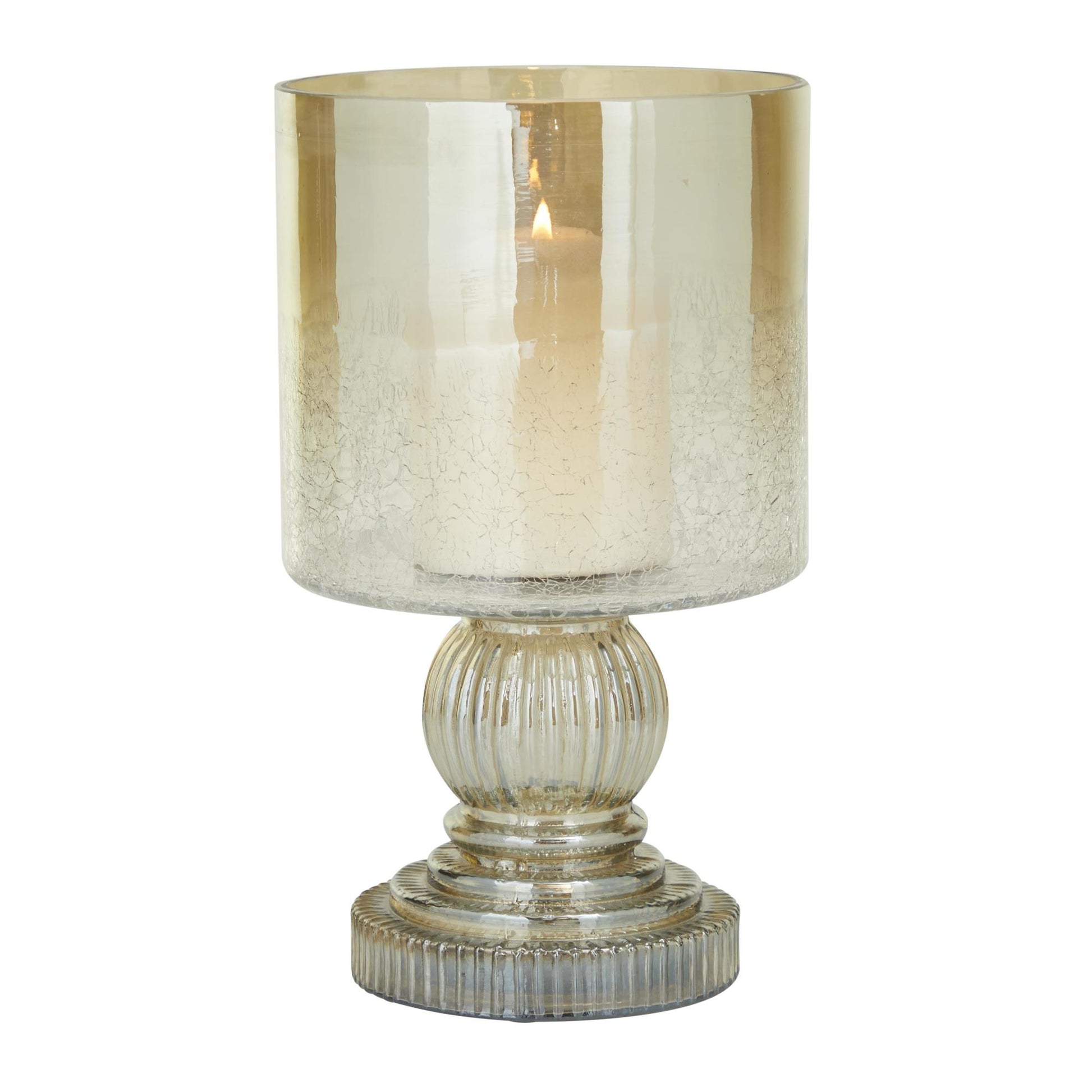 Glass Handmade Turned Style Pillar Room Hurricane Lamp with Faux Mercury Glass Finish