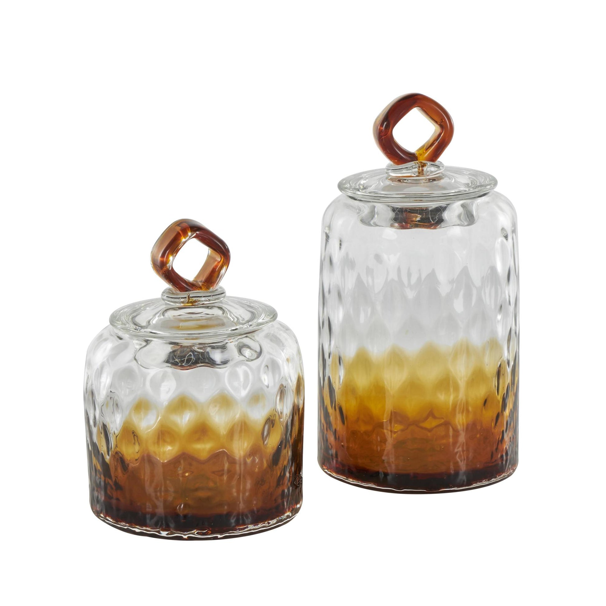 Set of 2 Geometric Orange Glass Faceted Ombre Living Room Decorative Jars with Diamond Knobs