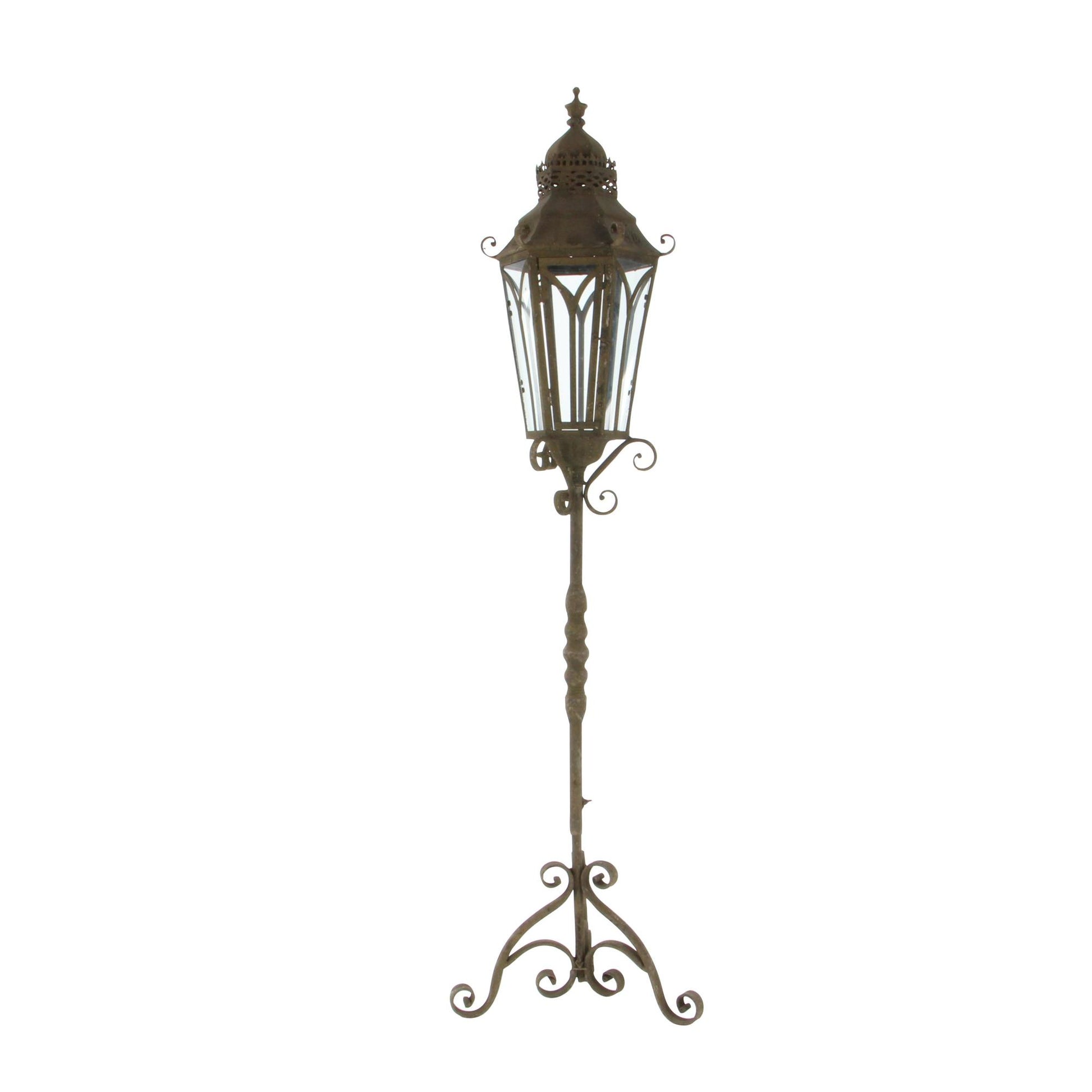 Scroll Brown Metal Weathered Antique Tall Standing Floor Indoor Outdoor Candle Lantern