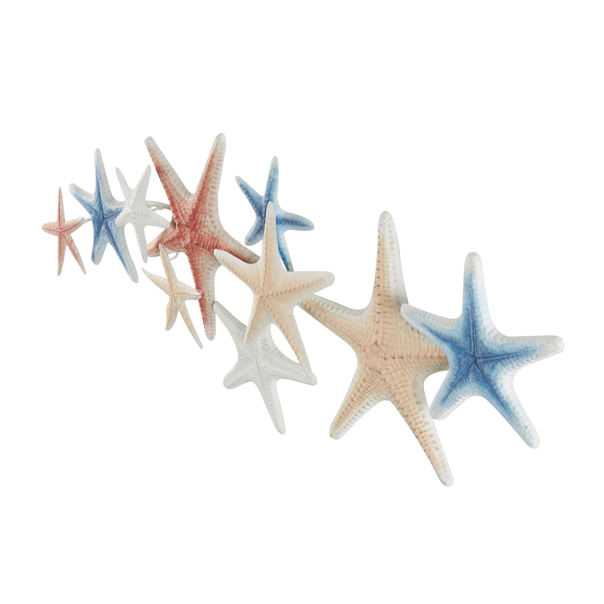 Starfish Brown Metal Layered Home Wall Decor with Blue and Red Accents