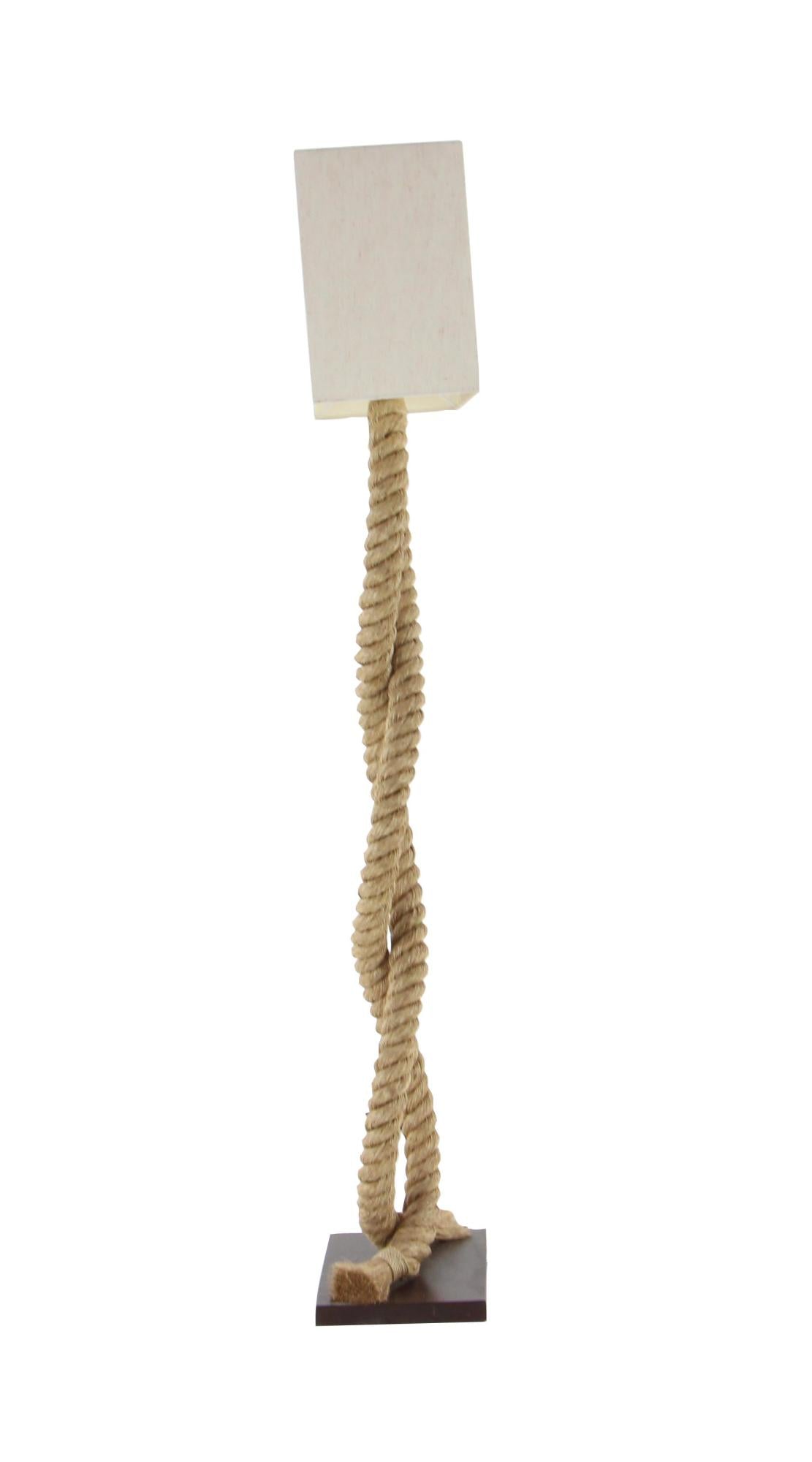 Brown Jute Rope Rope Room Floor Lamp with Linen Shade