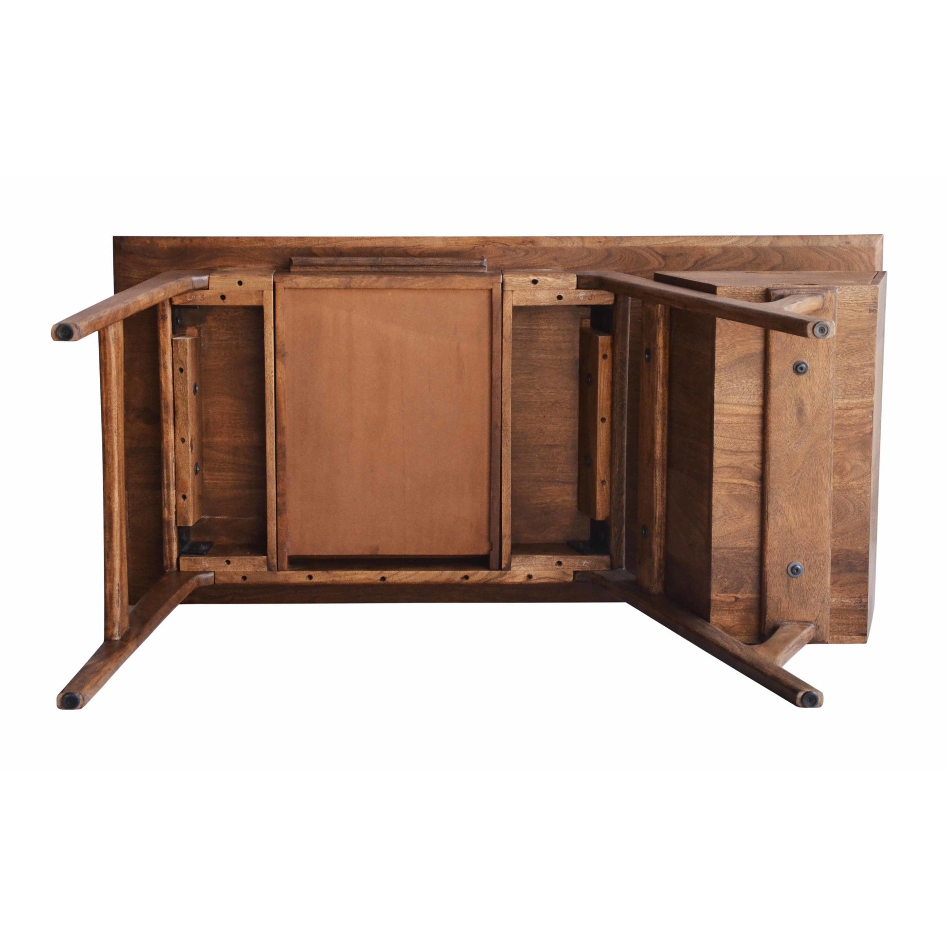 Geometric Brown Wood 3 Drawer Desk with Trapezoid Floating Side Shelf