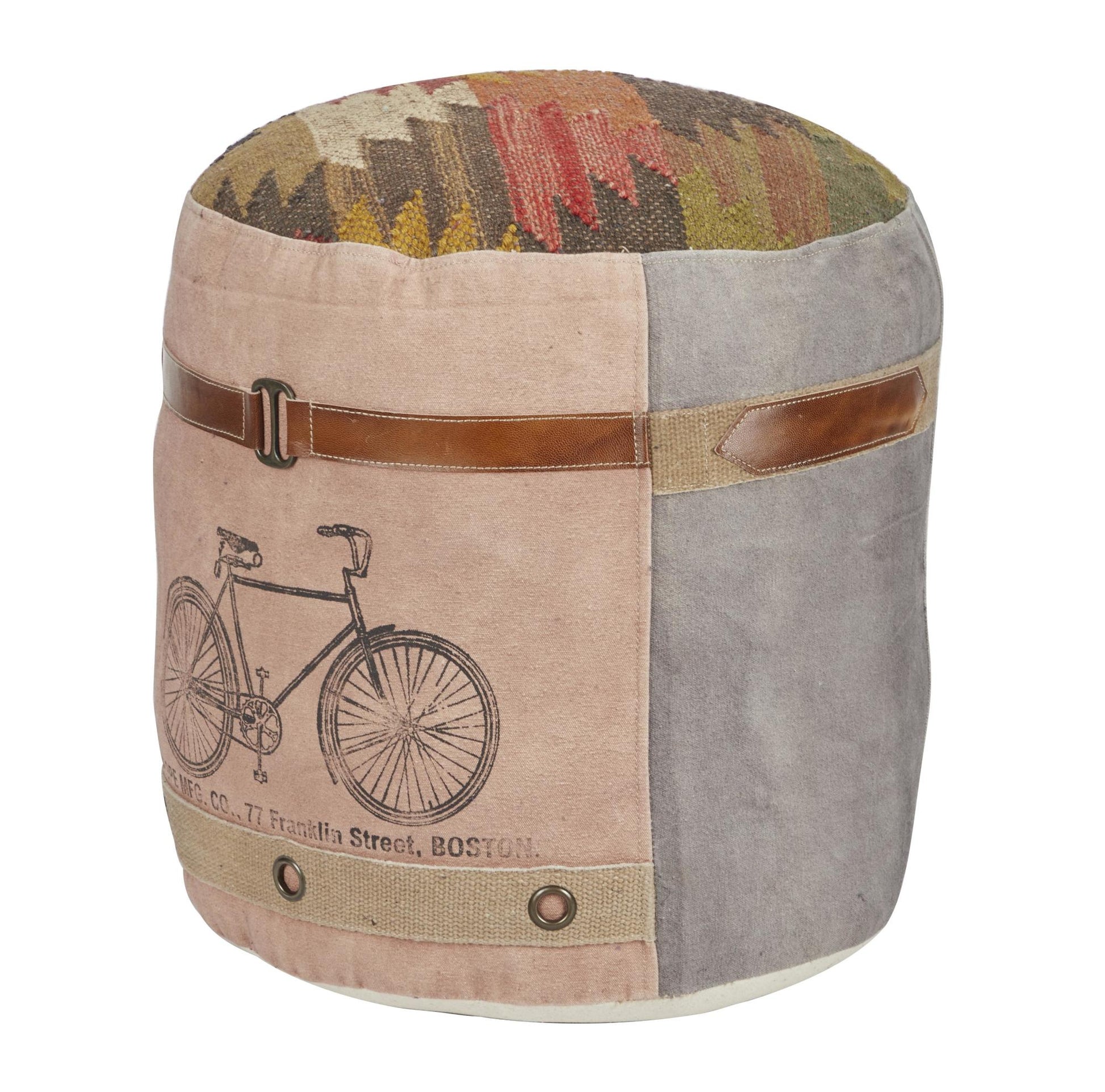 Star Canvas Stuffed Pouf with Leather Accents