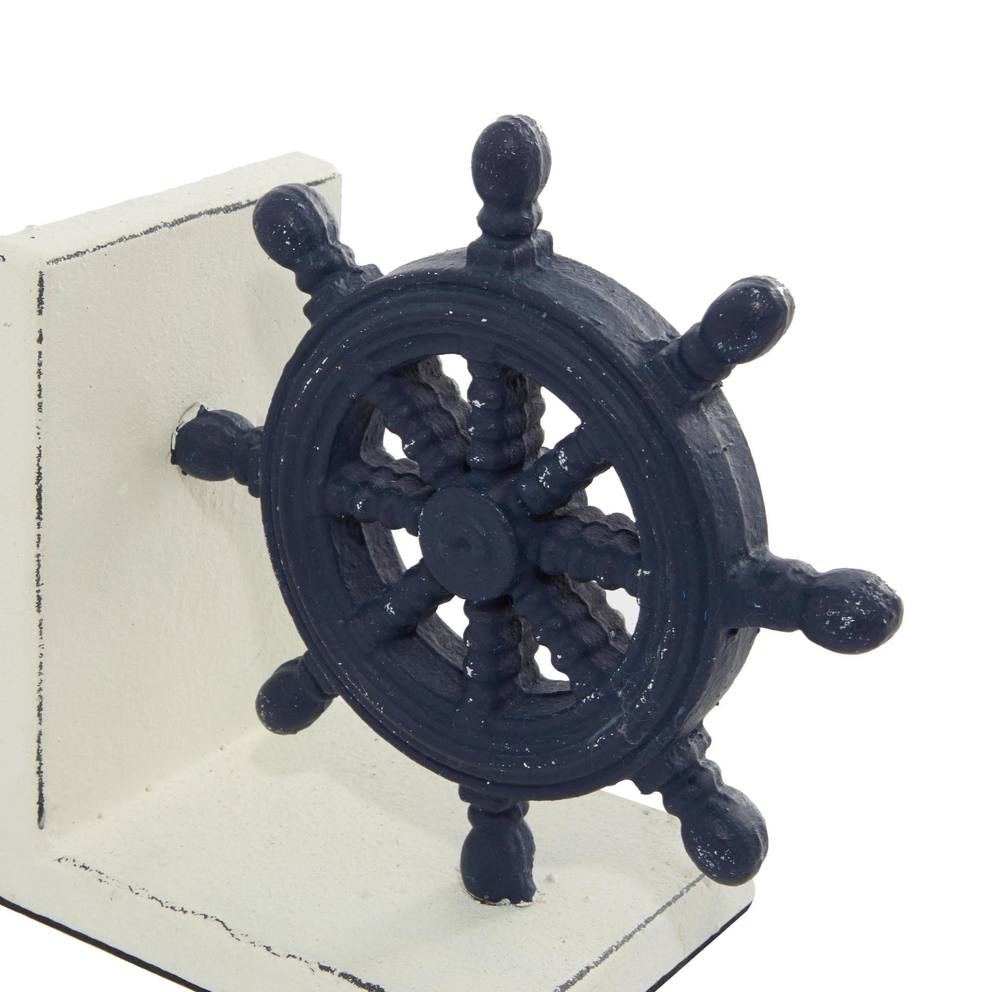 Set of 2 Ship Wheel Blue Metal Anchor Decorative Bookends
