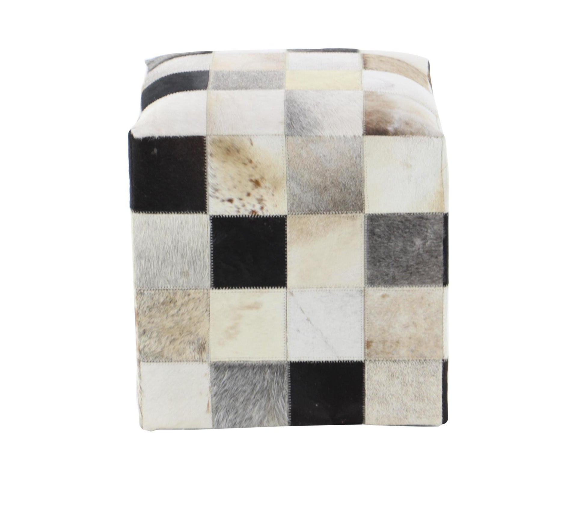 Leather Handmade Cowhide Living Room Stool with Patchwork Pattern