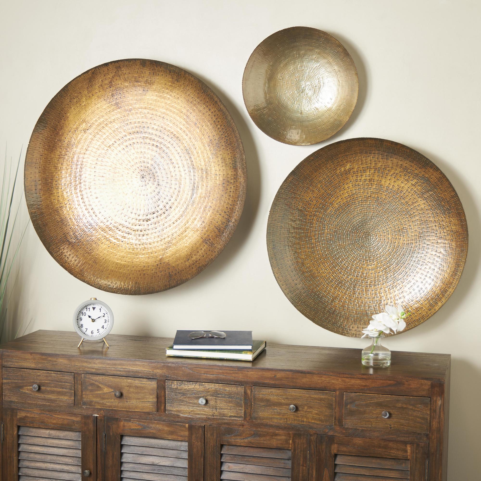 Set of 3 Plate Metal Large Metallic Disk Home Wall Decor Set of 3 35", 29", 17"D
