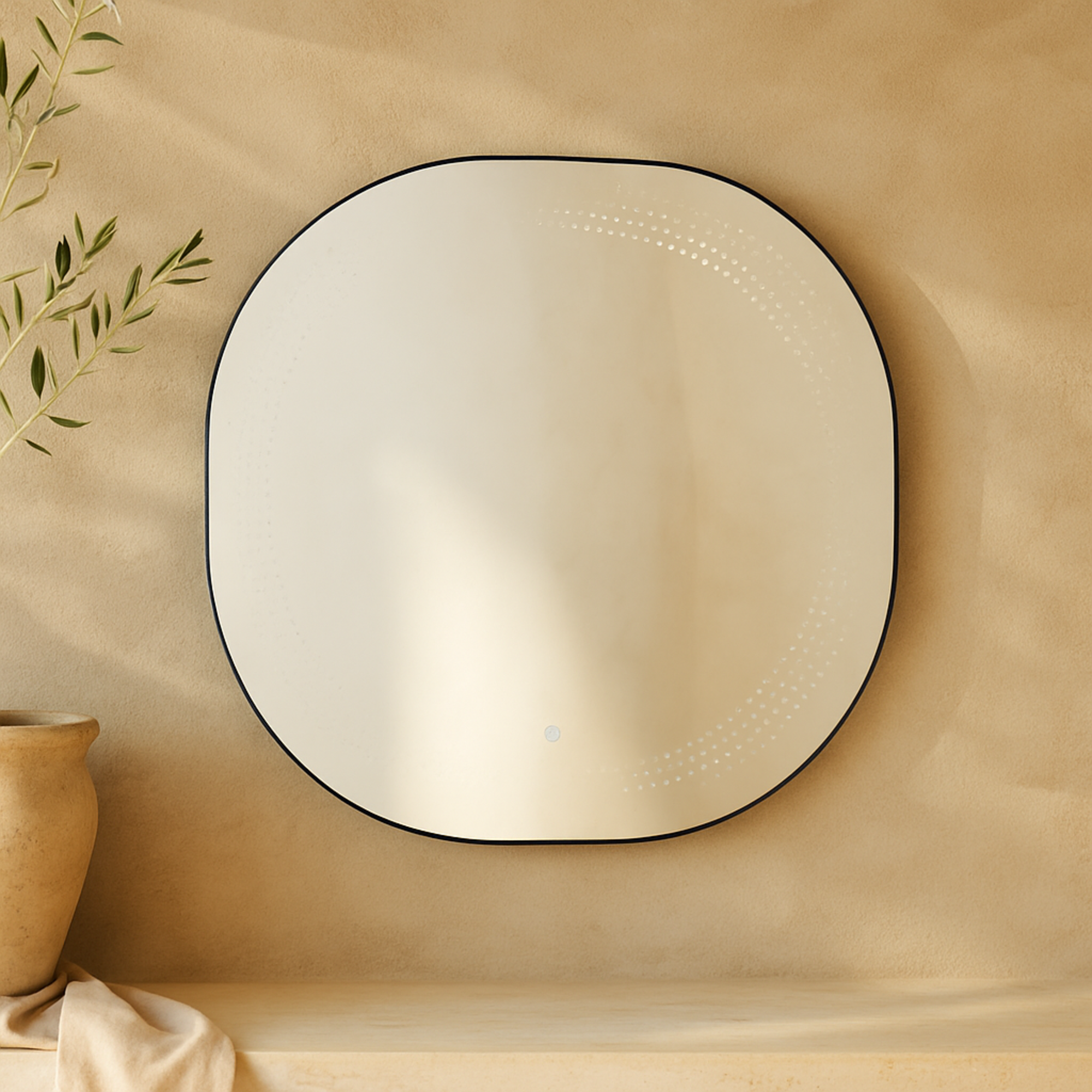 Silver Glass LED Room Wall Mirror with Speckled Pattern