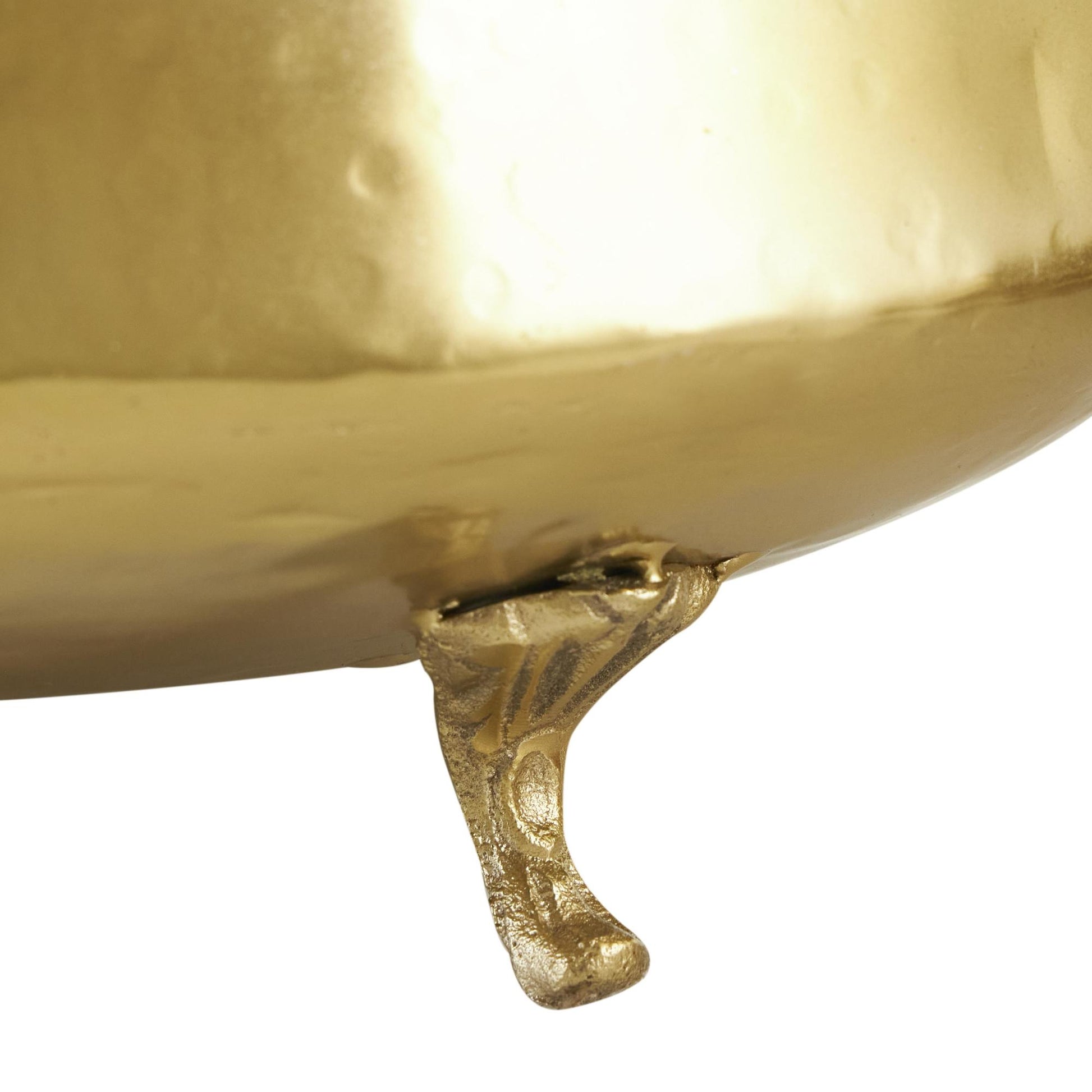 Set of 2 Gold Metal Hammered Pot Indoor Outdoor Planter with Scrolled Feet and Ring Handles