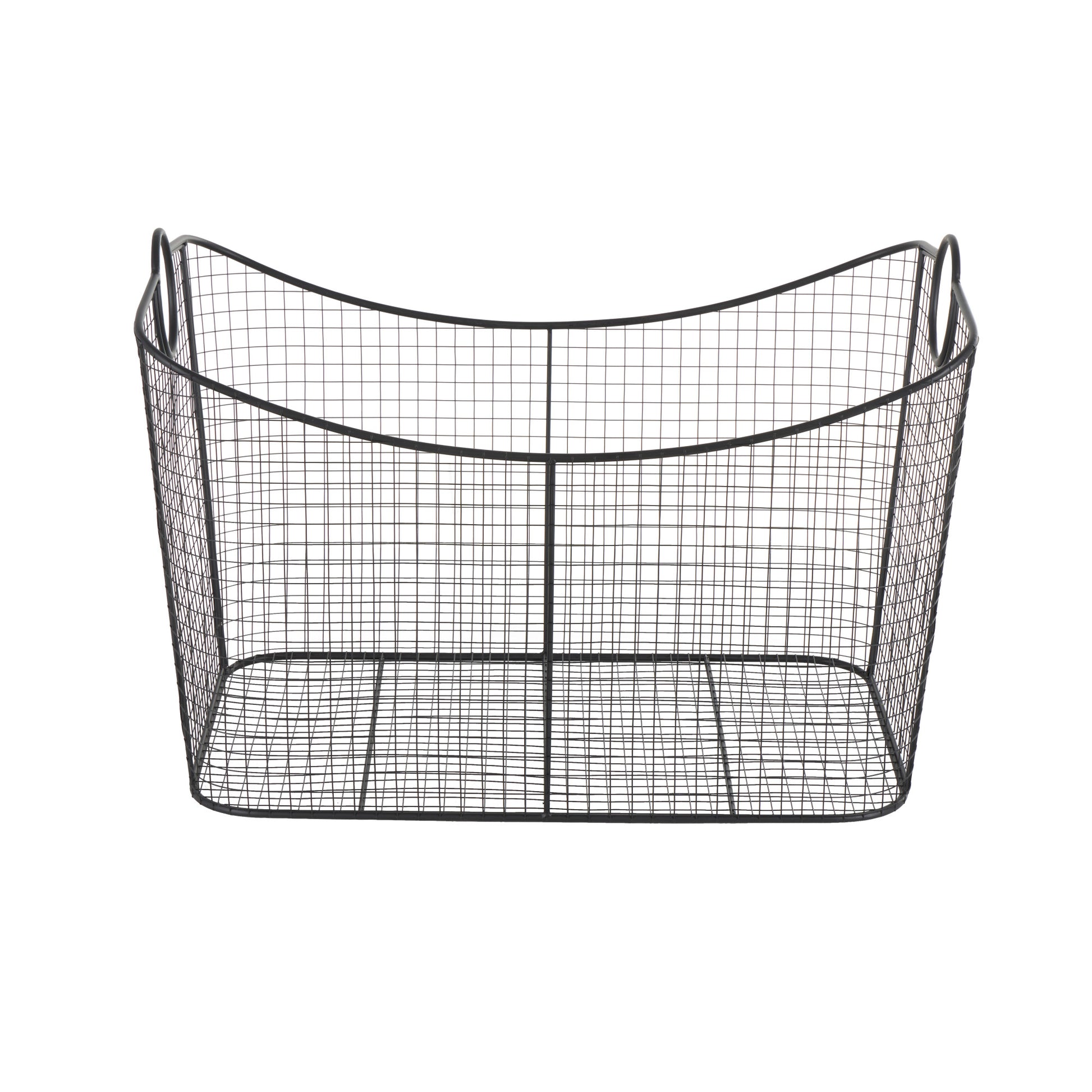 Geometric Metal Wire Grid Decorative and Functional Storage Basket with Curved Sides and Ring Handles