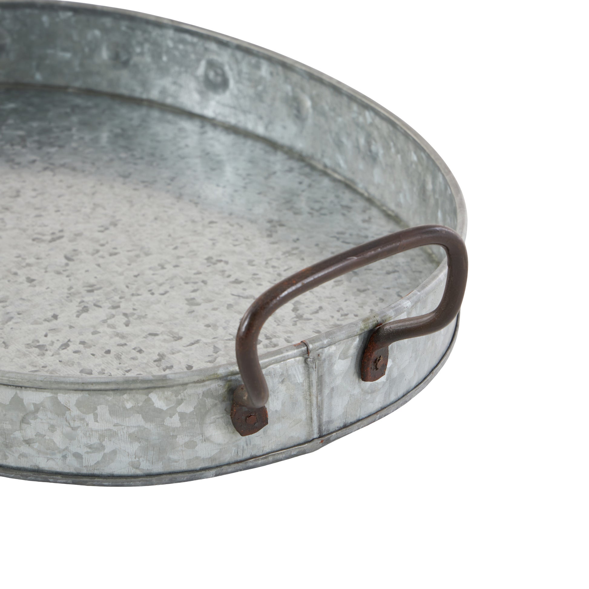 Set of 3 Gray Metal Galvanized Oval Living Room Decor Tray with Rust Handles