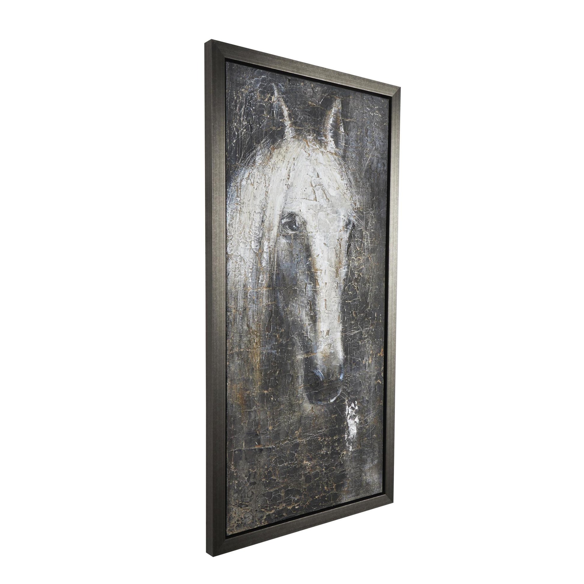 Horse Black Canvas Living Room Framed Wall Art with Textured Distressing