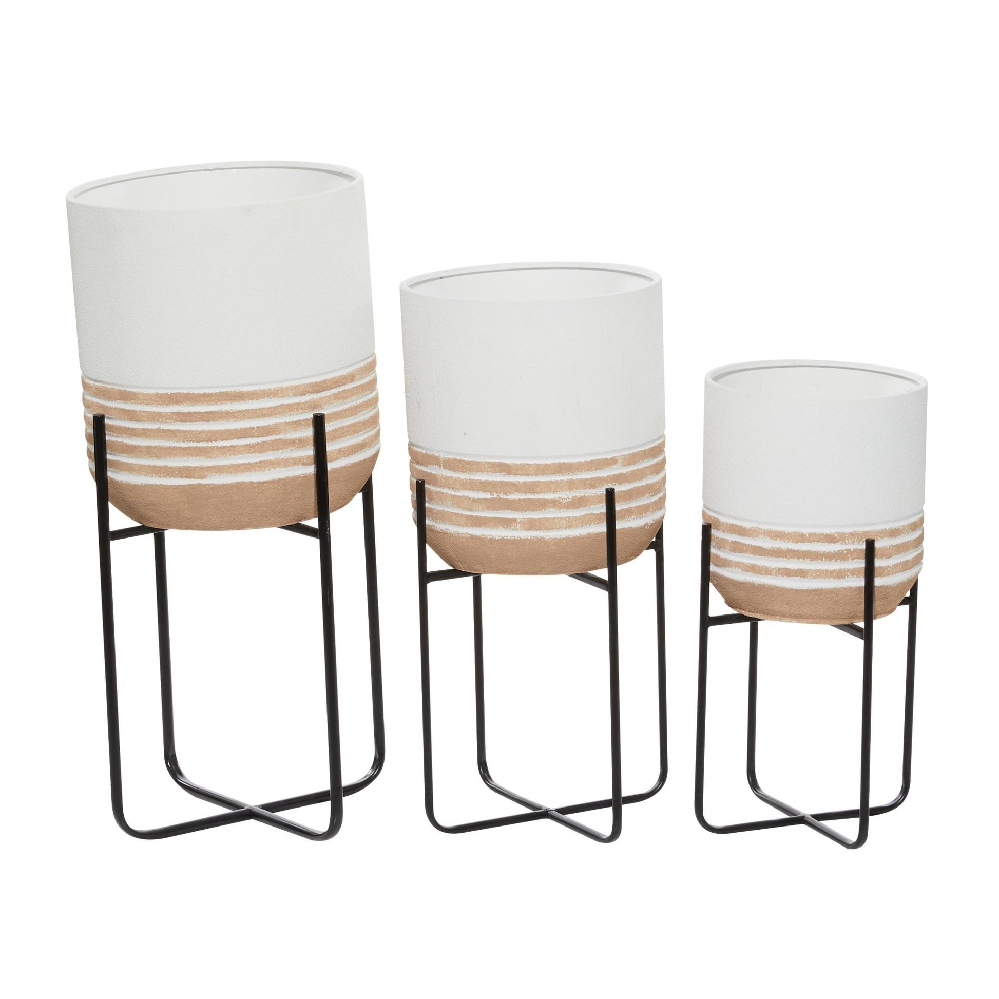 Set of 3 White Metal Indoor Outdoor Planter with Removable Stand