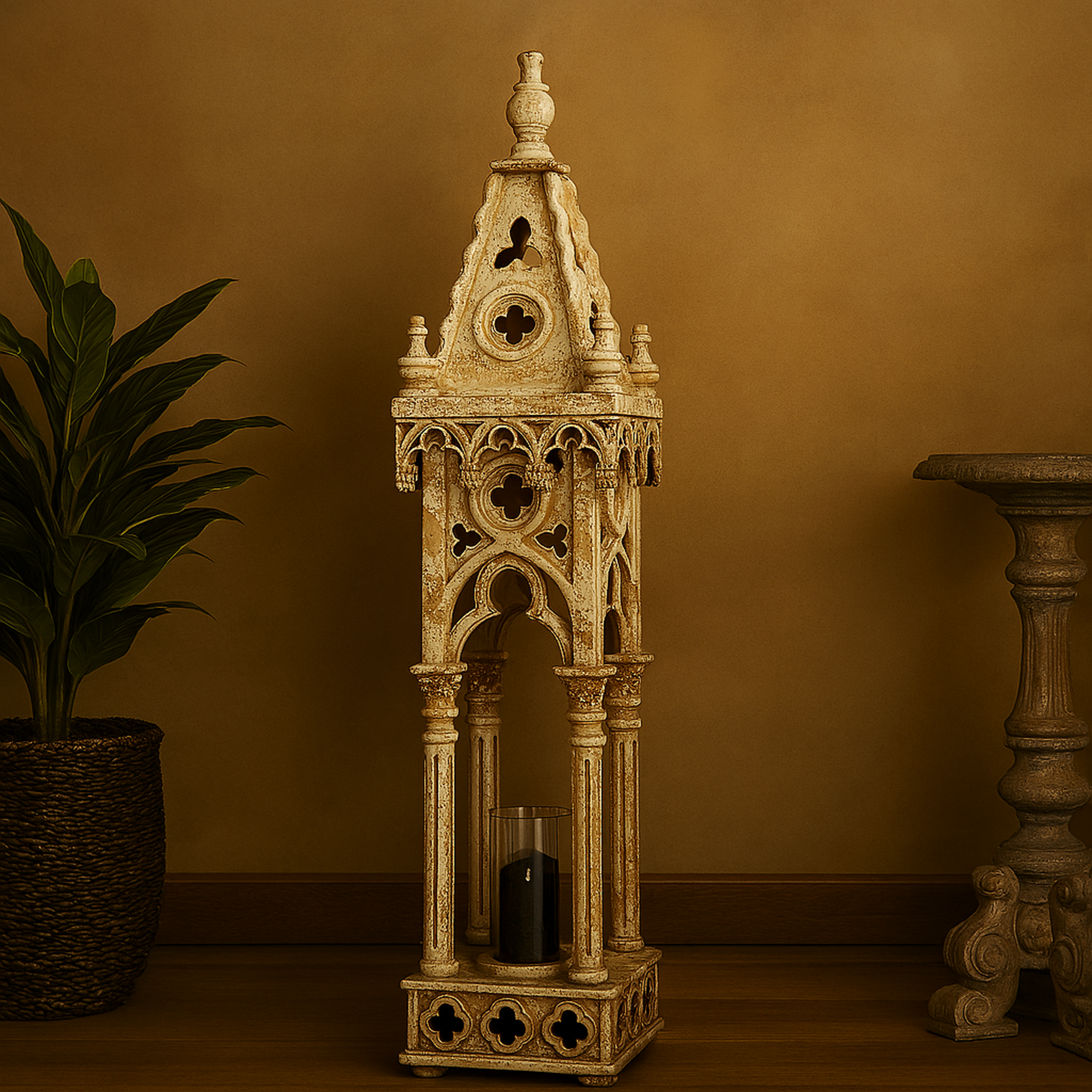 White Wood Standing Decorative Indoor Outdoor Candle Lantern