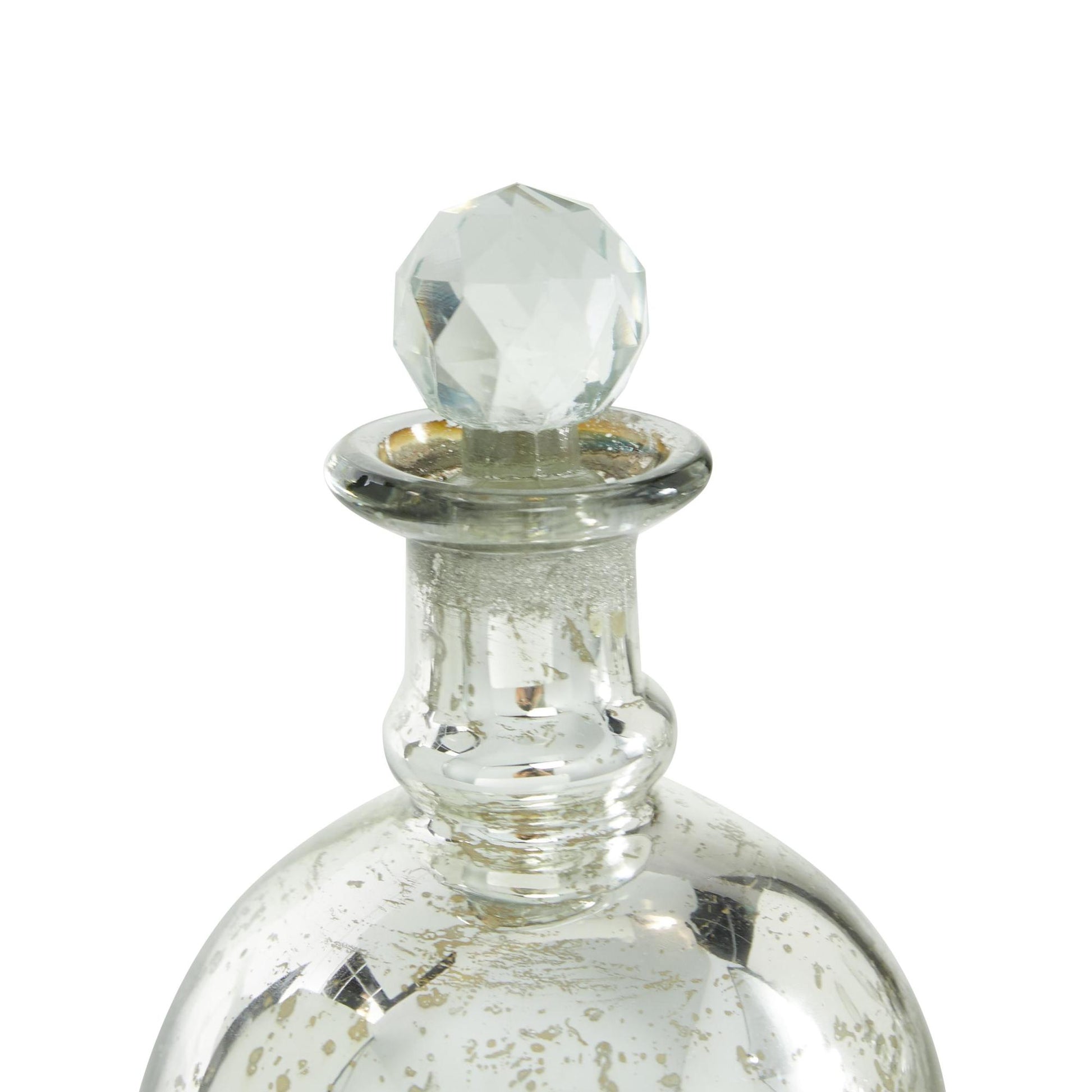 Set of 3 Silver Glass Living Room Decorative Jars with Crystal Stoppers