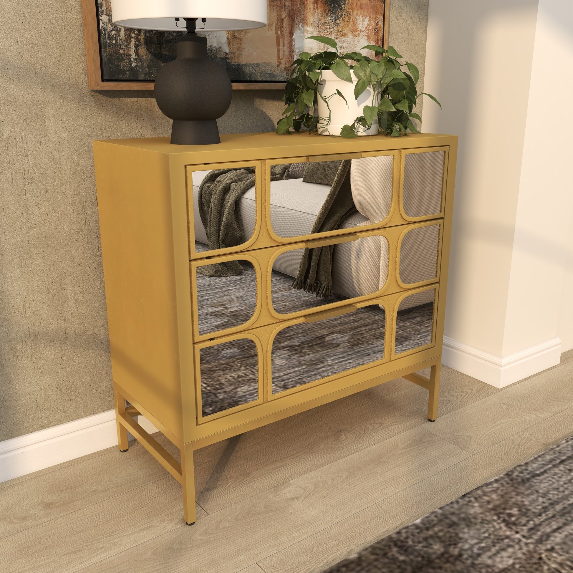 Wooden 3 Drawer Room Cabinet with Mirrored Front