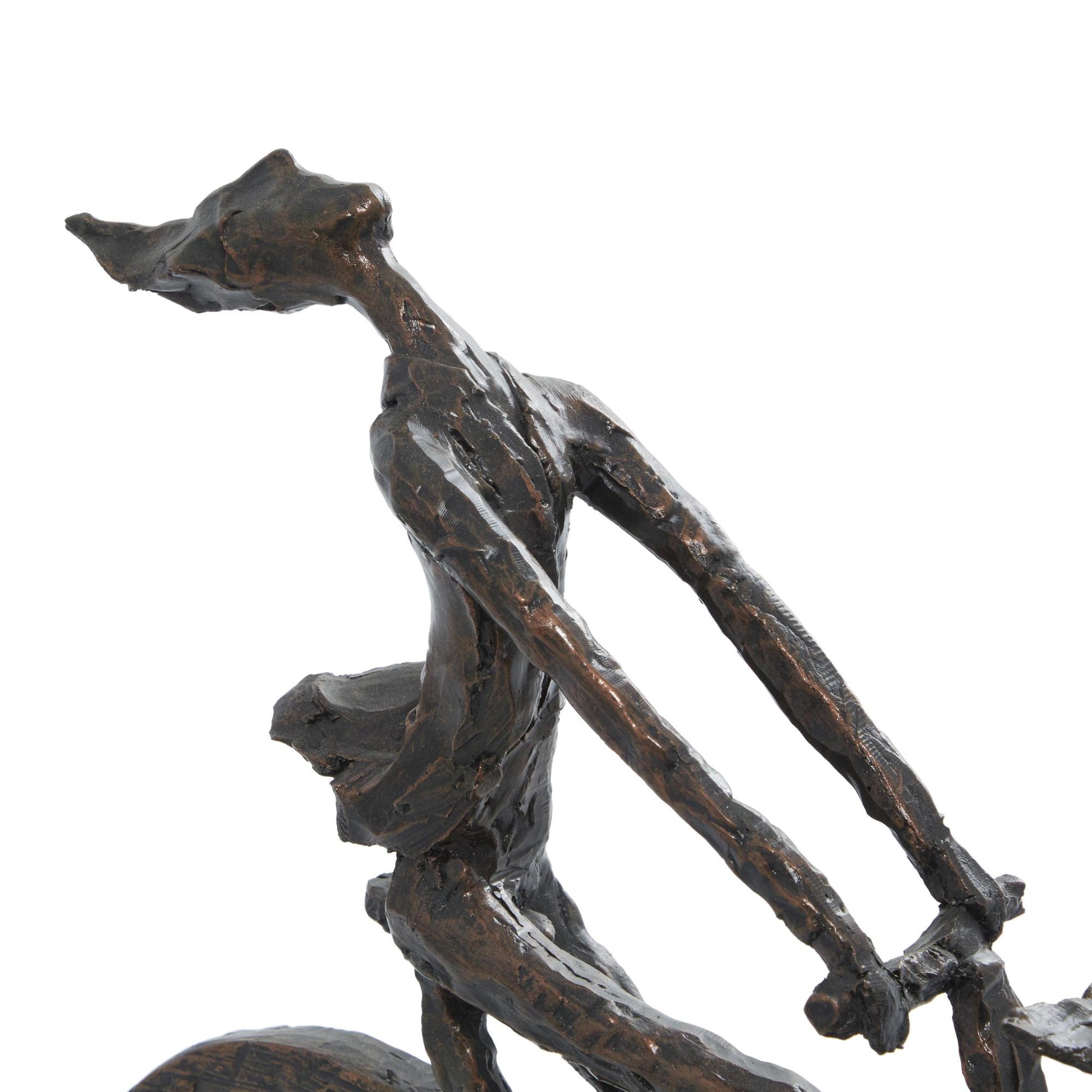 People Bronze Polystone Bicycling Decorative Sculpture with Copper Texturing