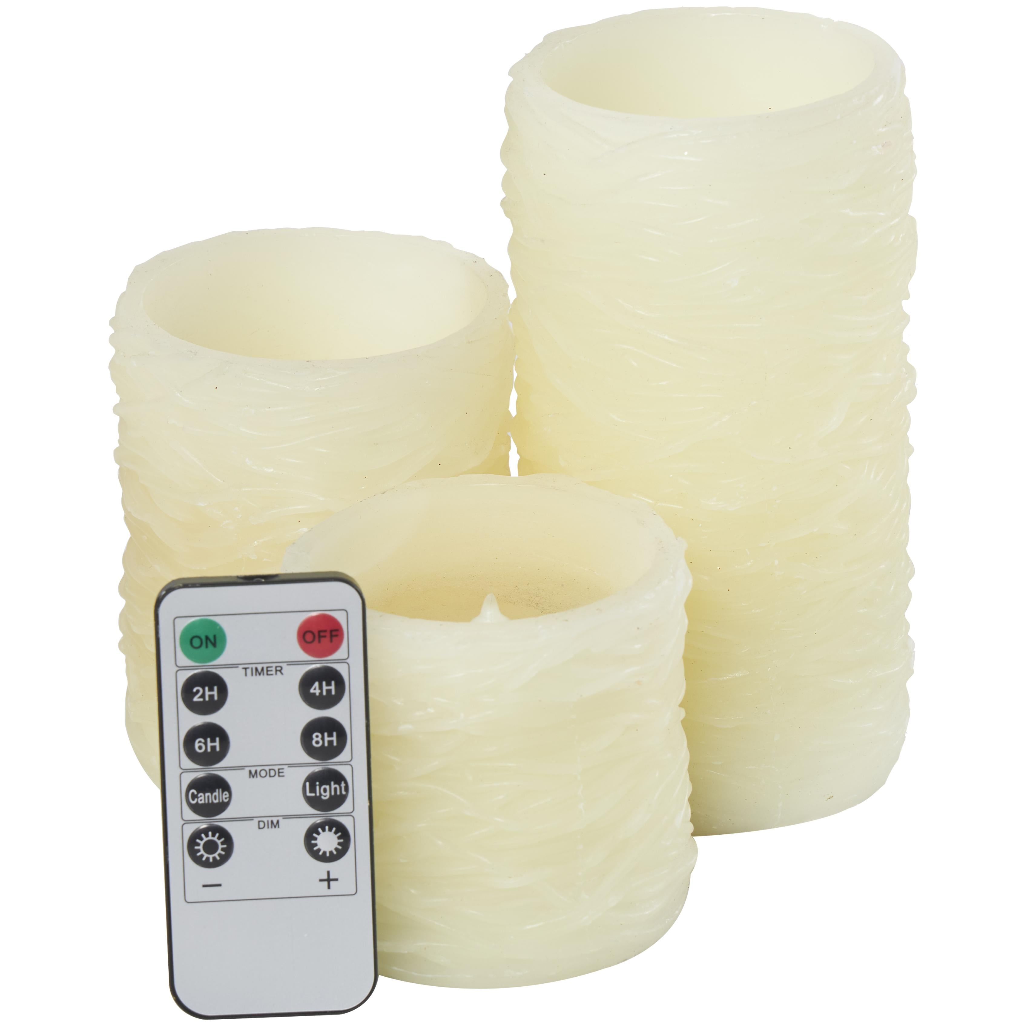 Set of 3 Wax Textured Indoor Outdoor Flameless Candle with Remote Control