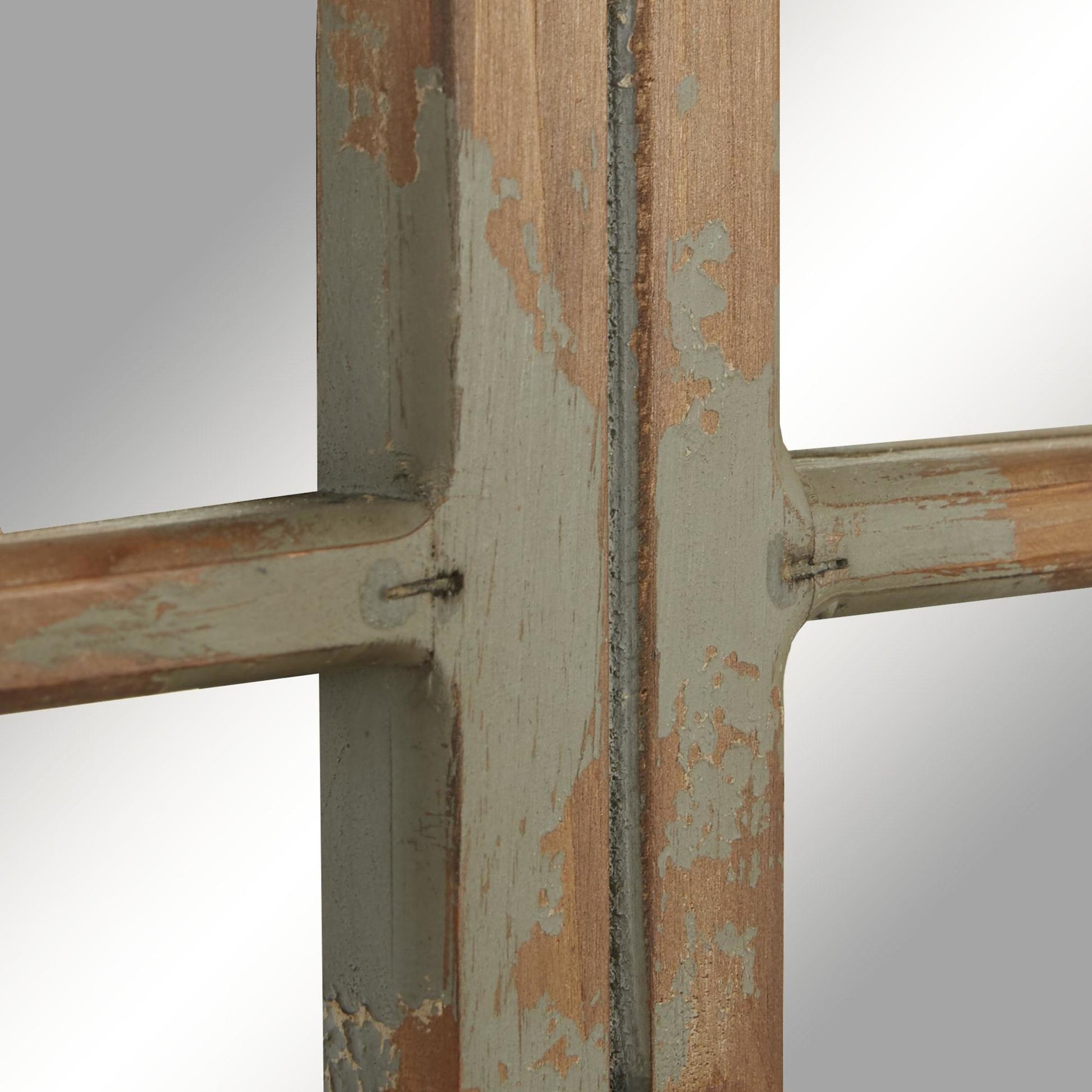 Wood Window Pane Inspired Room Wall Mirror with Arched Top and Distressing
